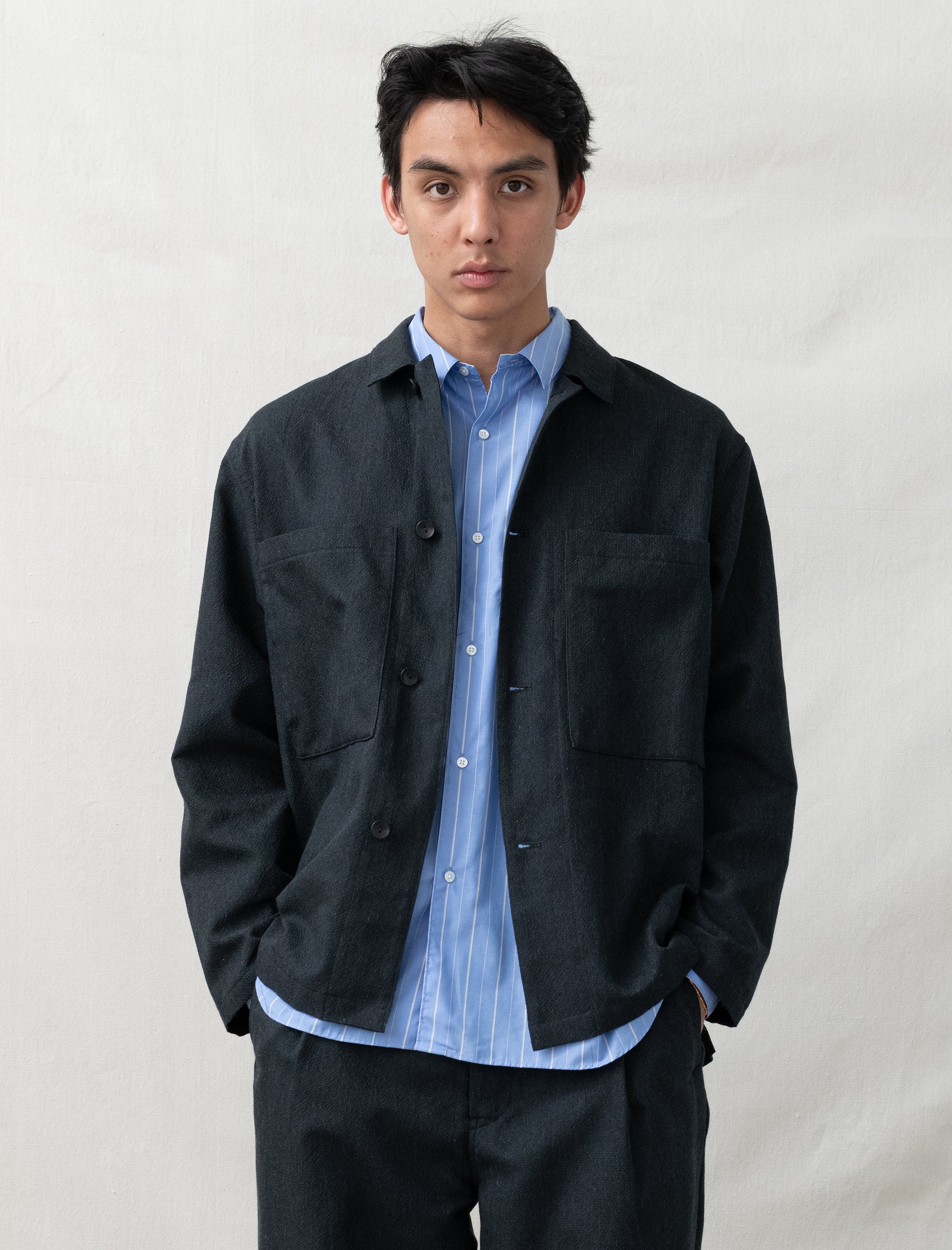 still by hand Mixed Shirt Jacket (Ink Black)