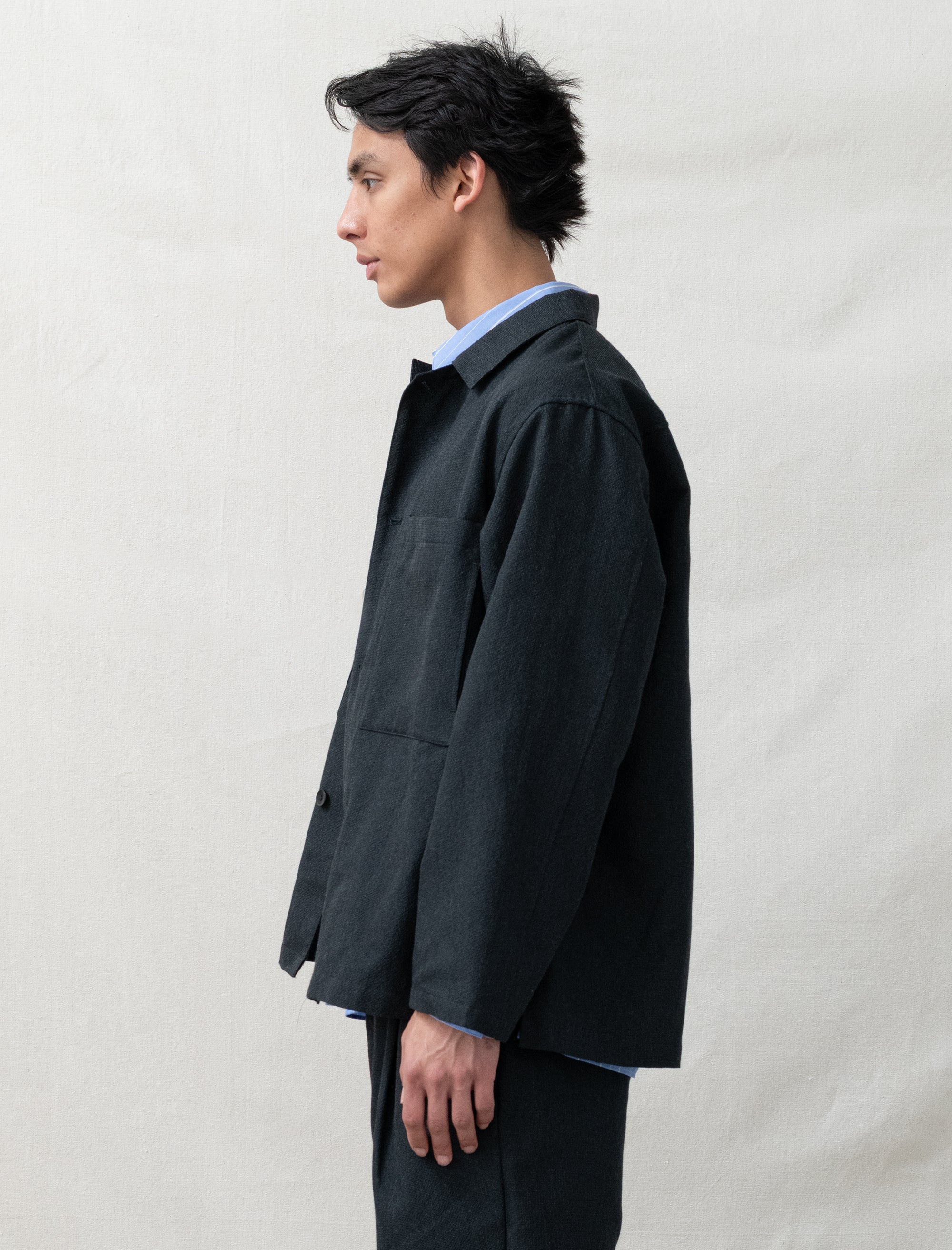 still by hand Mixed Shirt Jacket (Ink Black)