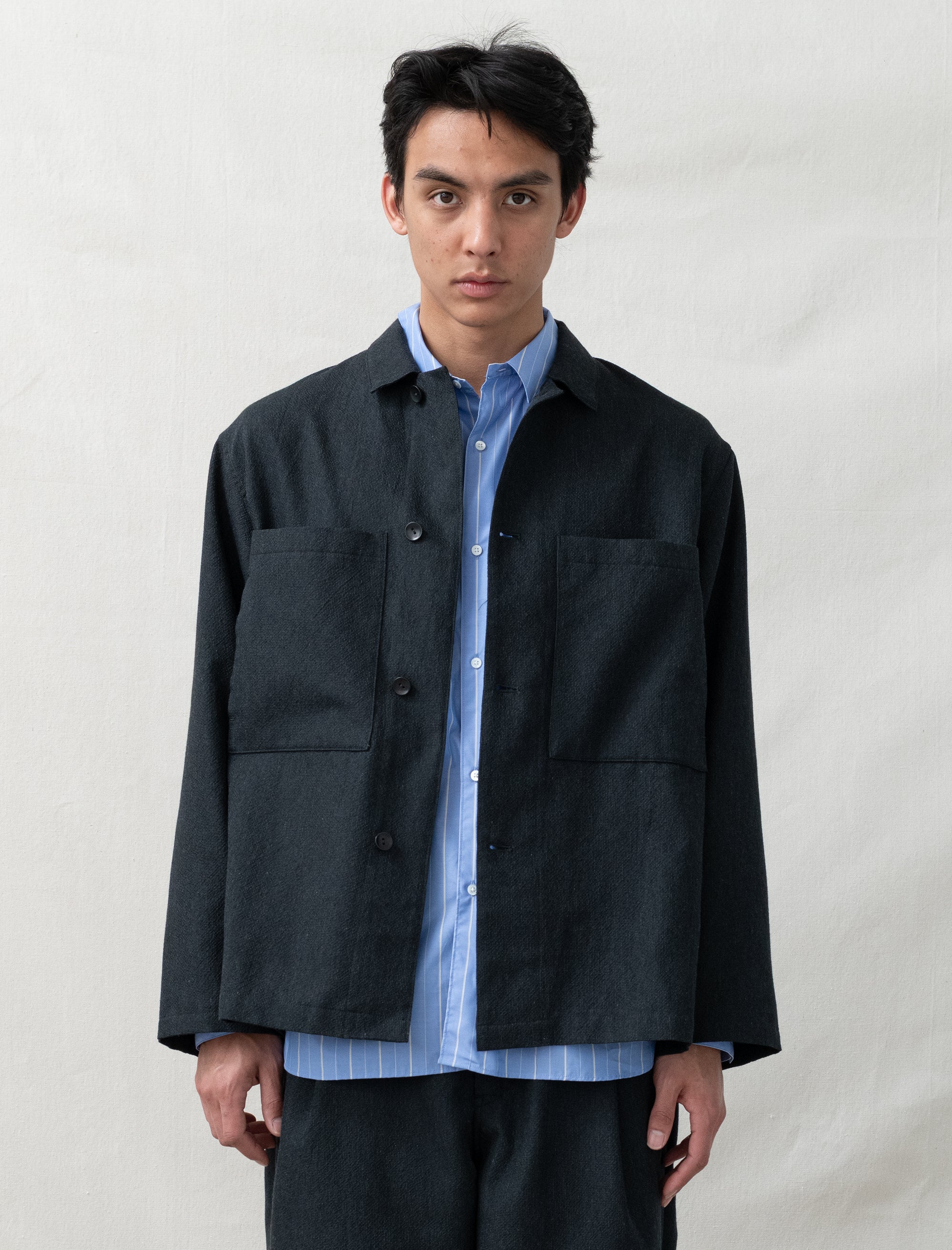 still by hand Mixed Shirt Jacket (Ink Black)