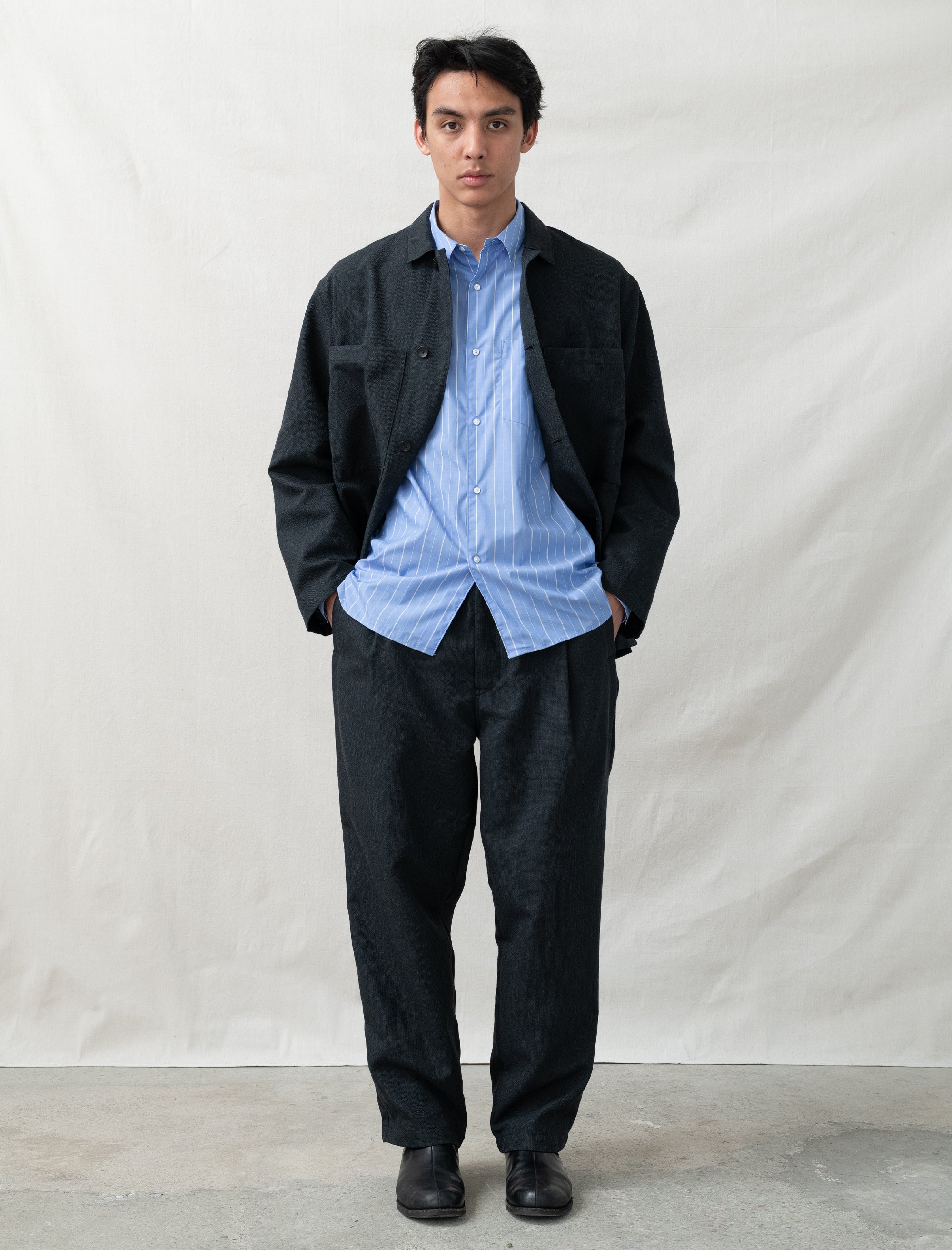 still by hand Regular Collar Shirt (Blue Stripe)