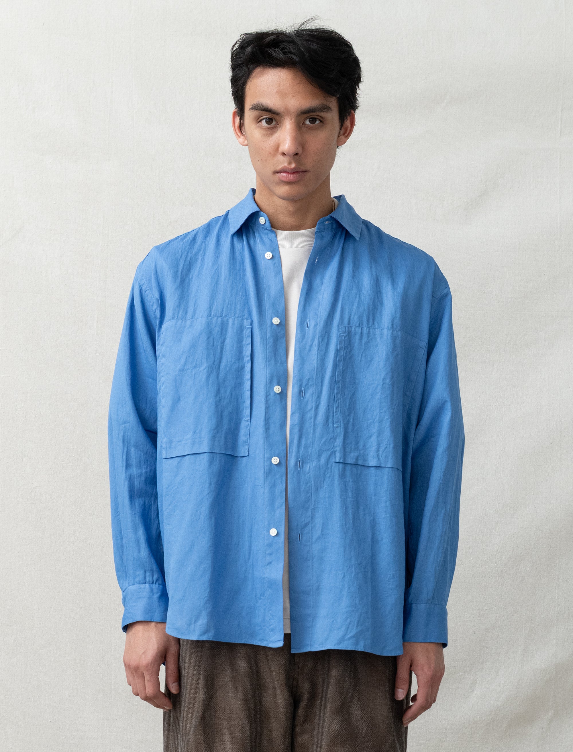 still by hand Garment-Dye Over Shirt (Sky Blue)
