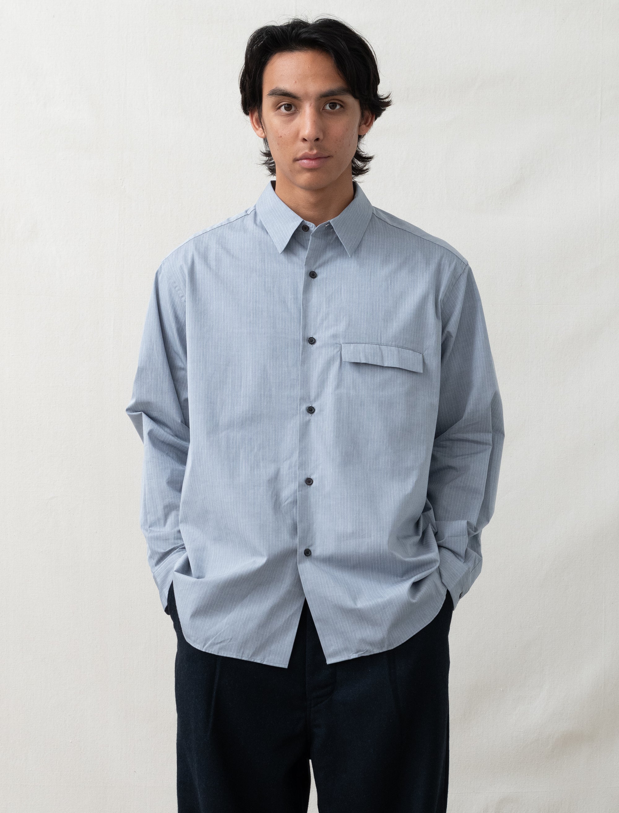 Still by Hand oversized shirt blue stripe