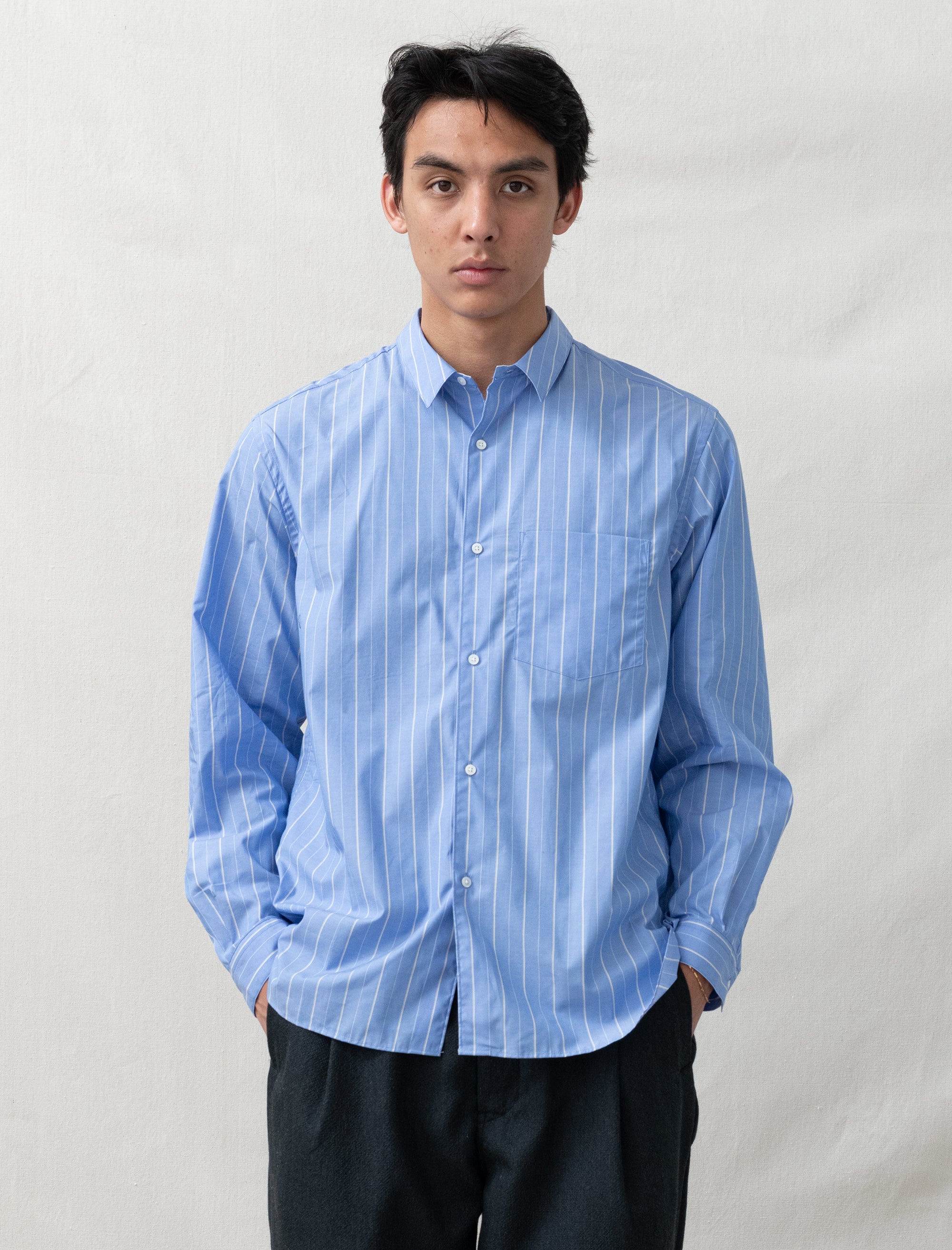 still by hand Regular Collar Shirt (Blue Stripe)