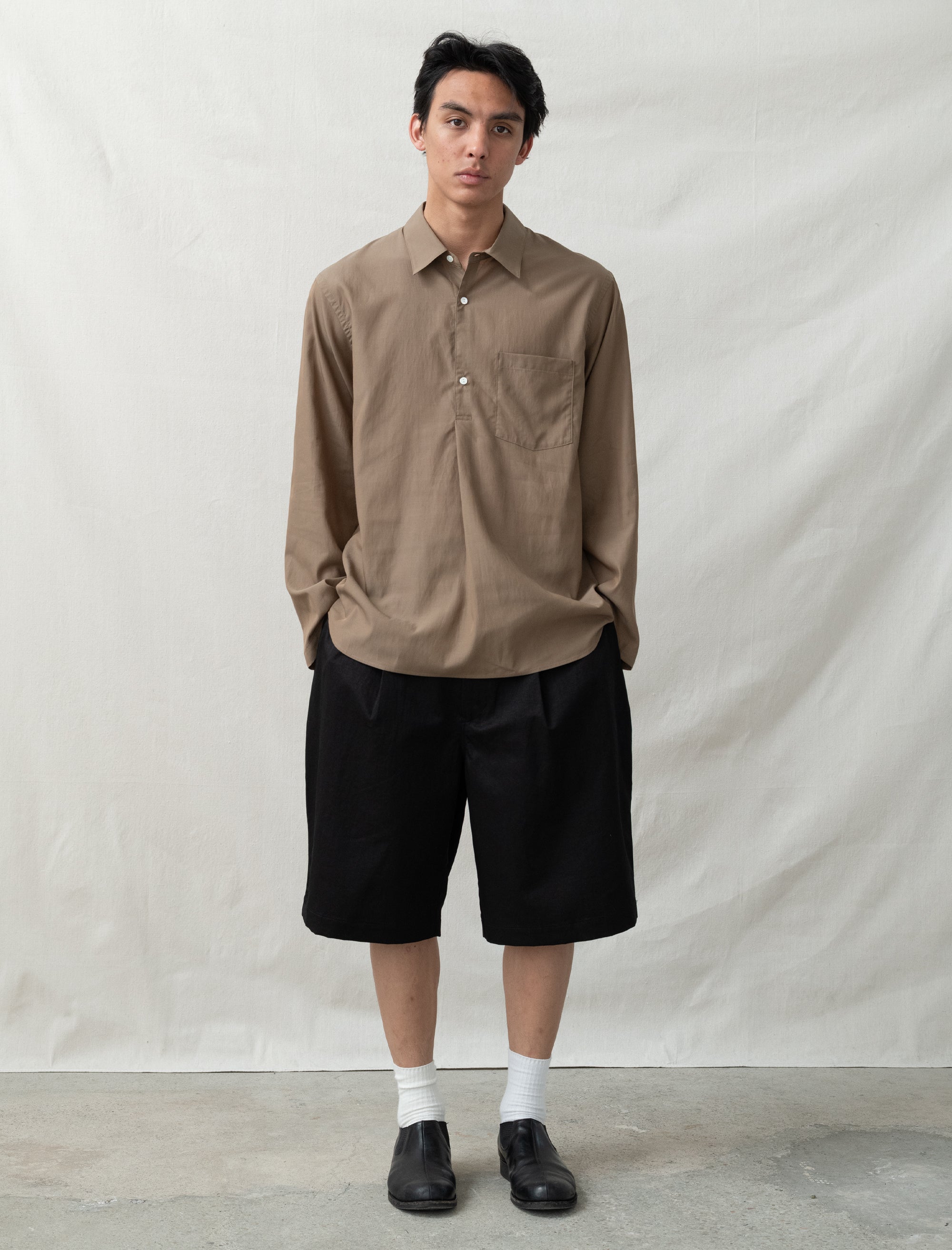 still by hand Cupro Pullover Shirt (Khaki Brown)