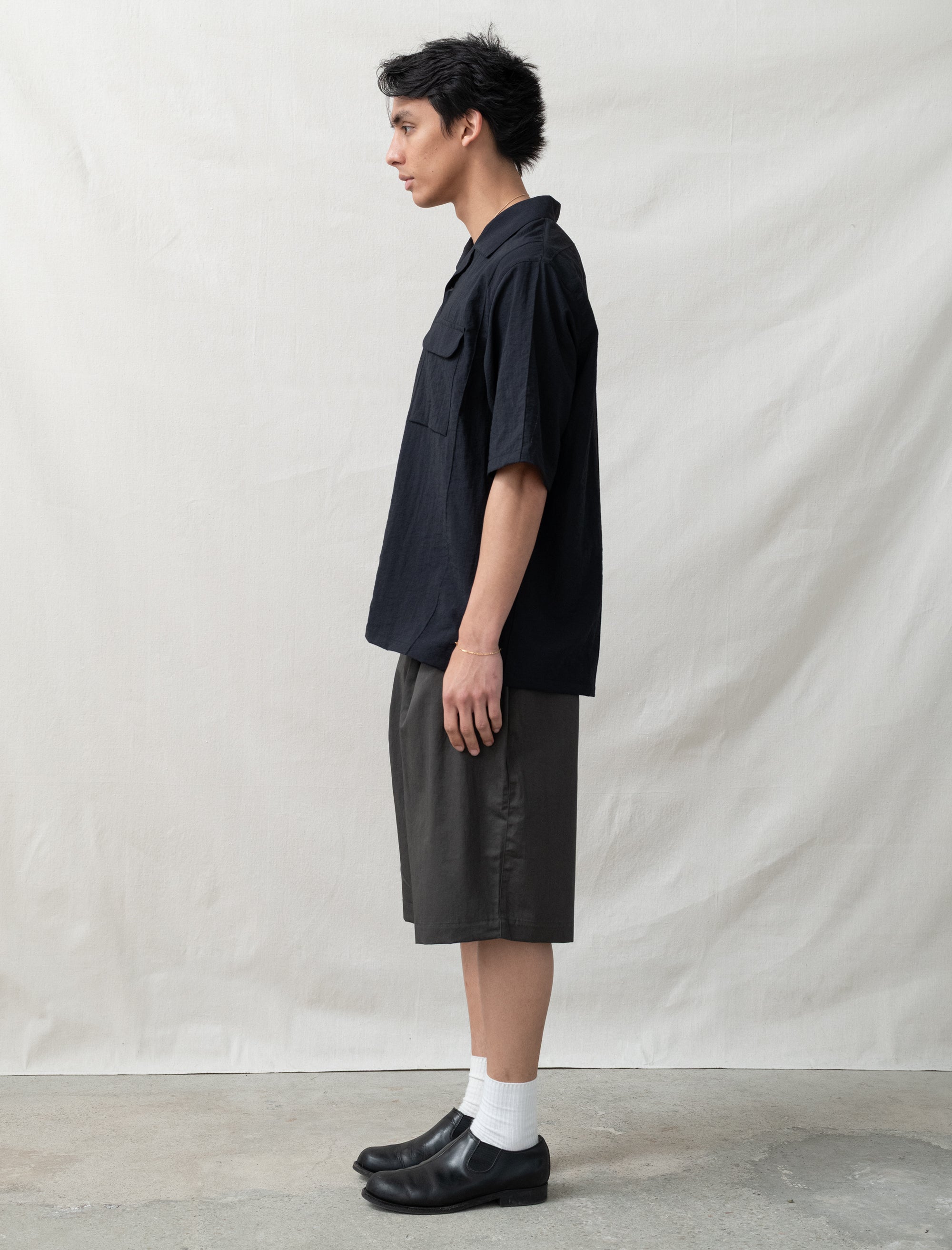 Linen Wide Shorts (Charcoal)