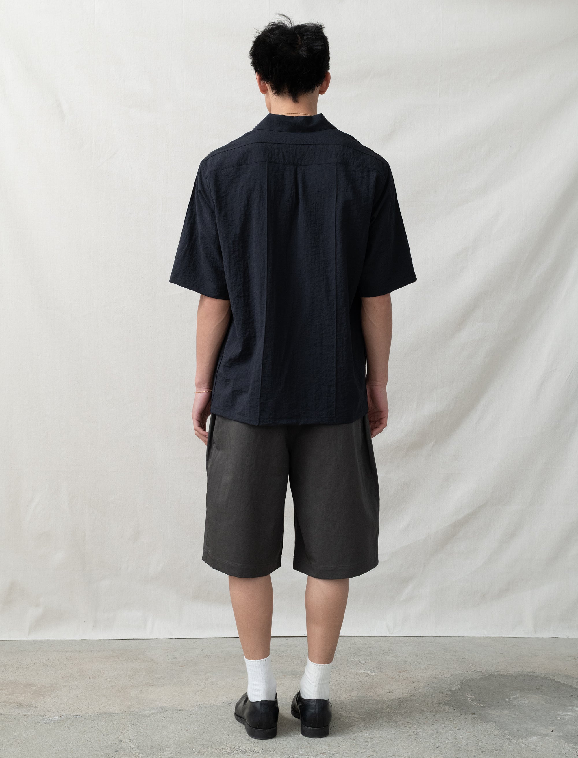 Linen Wide Shorts (Charcoal)