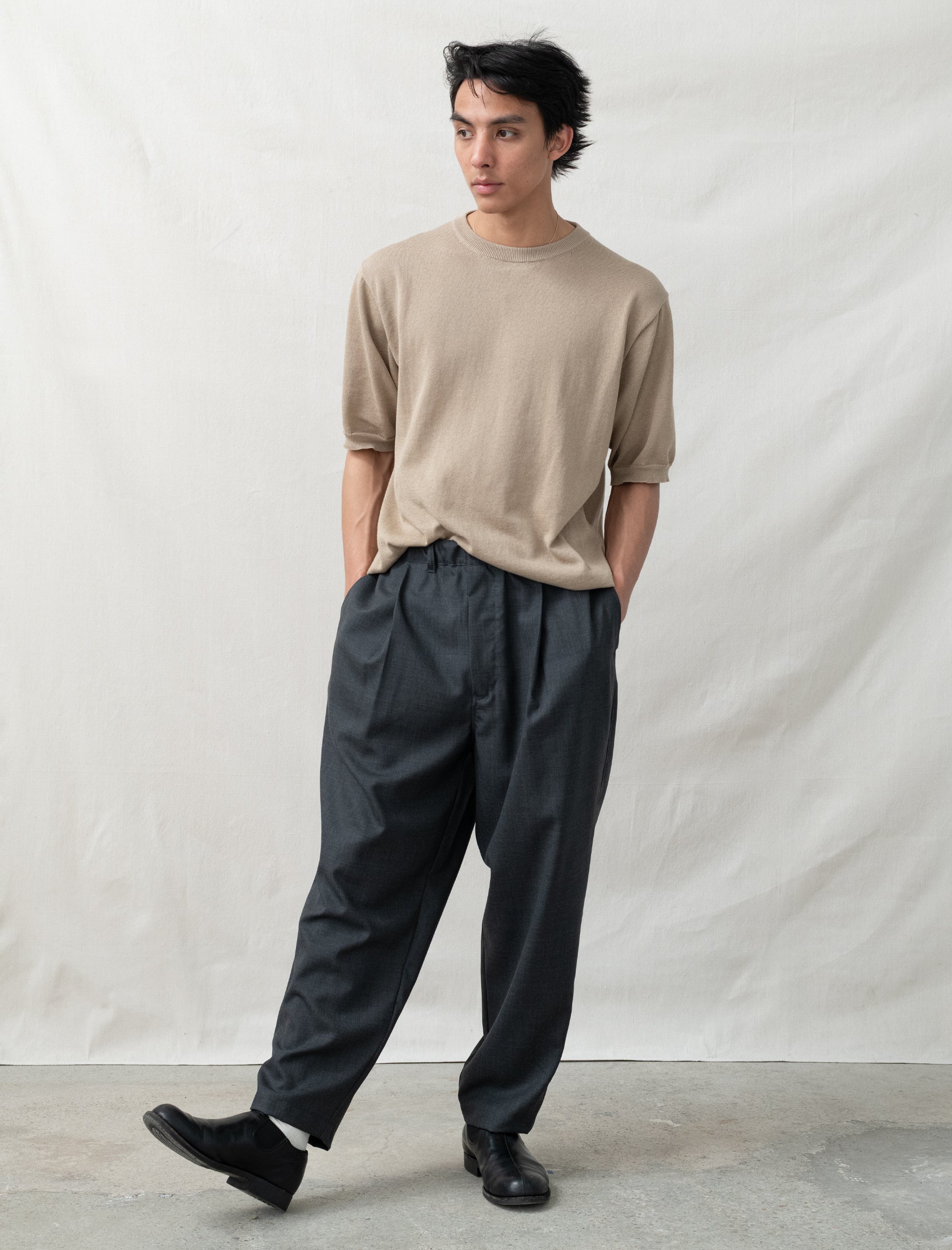 still by hand Summer Wool Wide Pants (Charcoal)