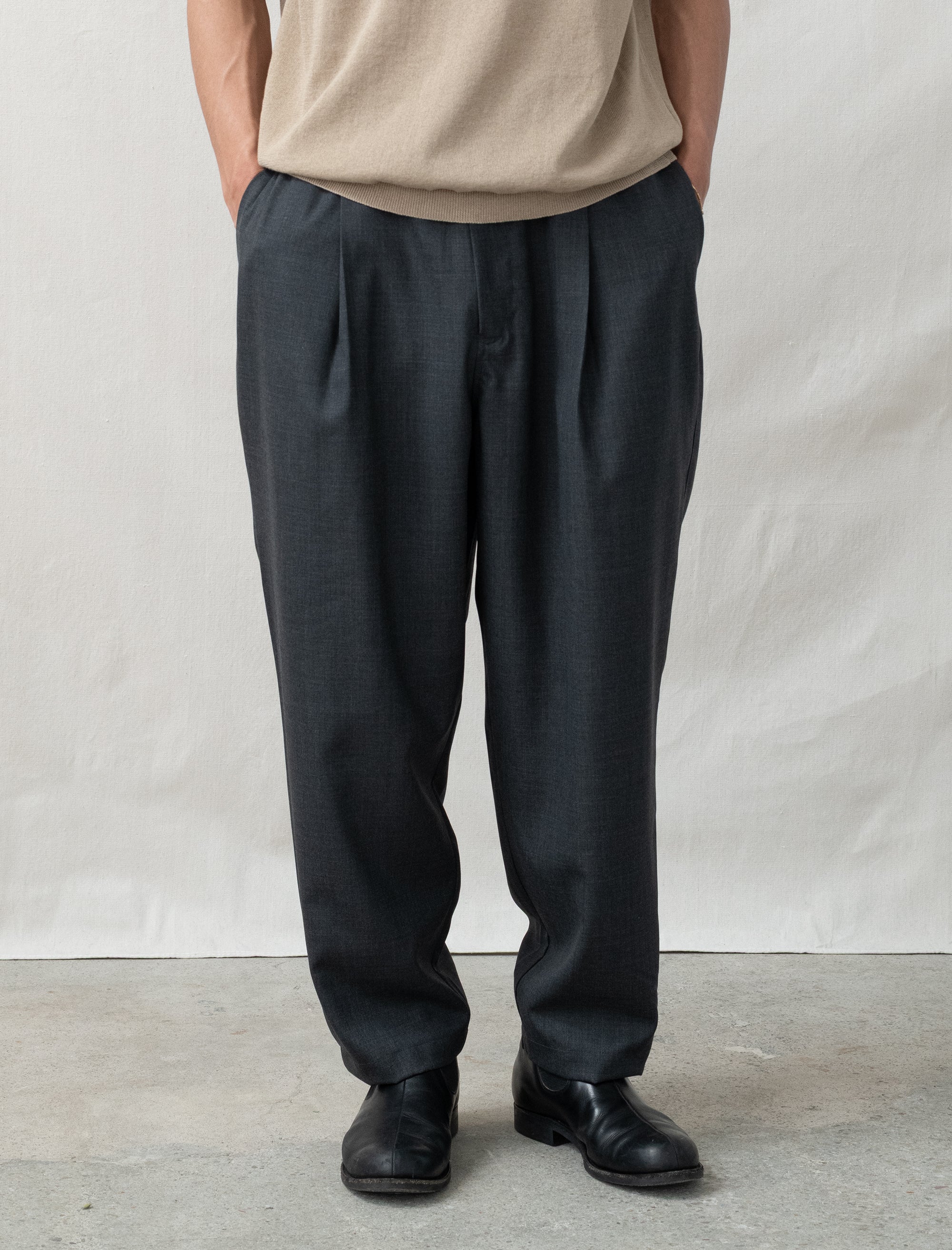 still by hand Summer Wool Wide Pants (Charcoal)
