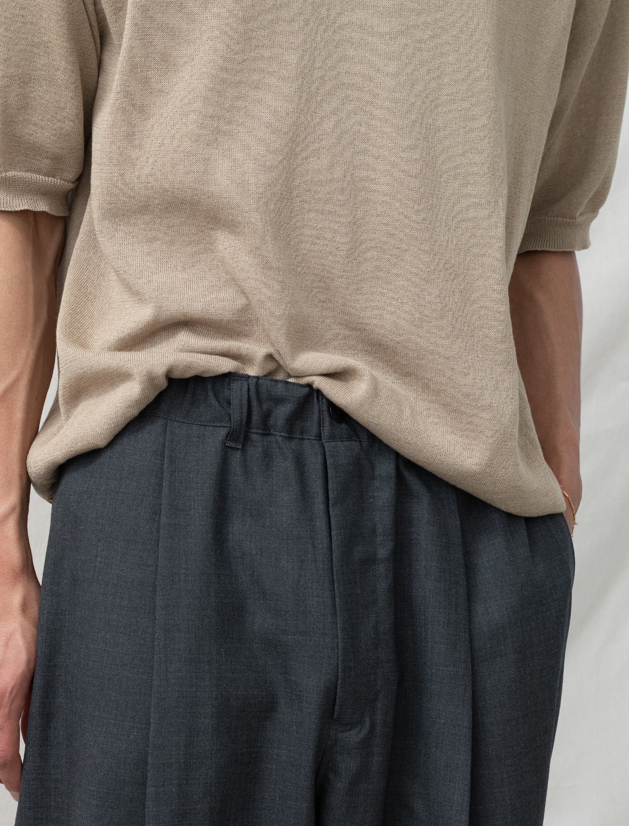 still by hand Summer Wool Wide Pants (Charcoal)