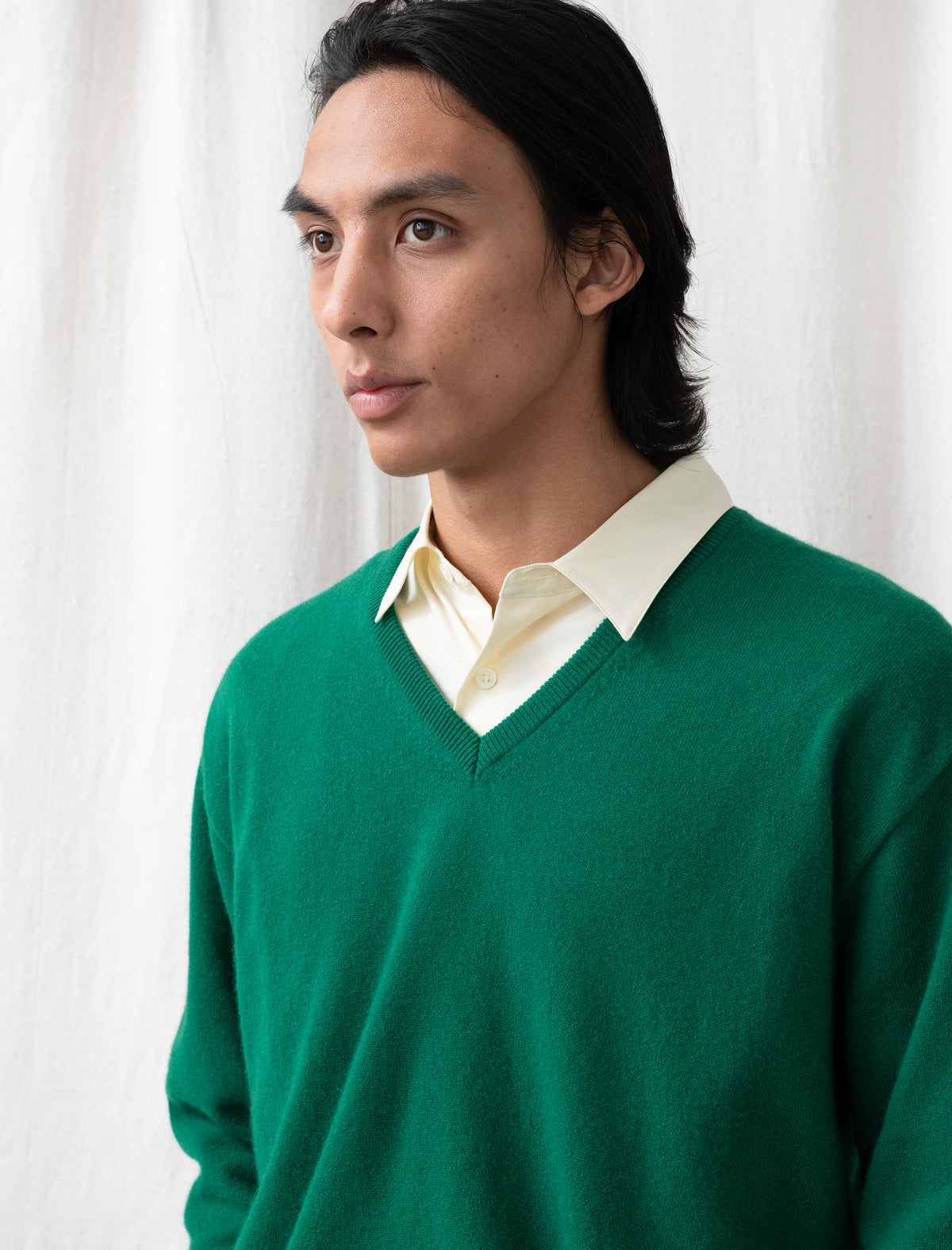 Pure Cashmere Knit V Neck LS (Green)