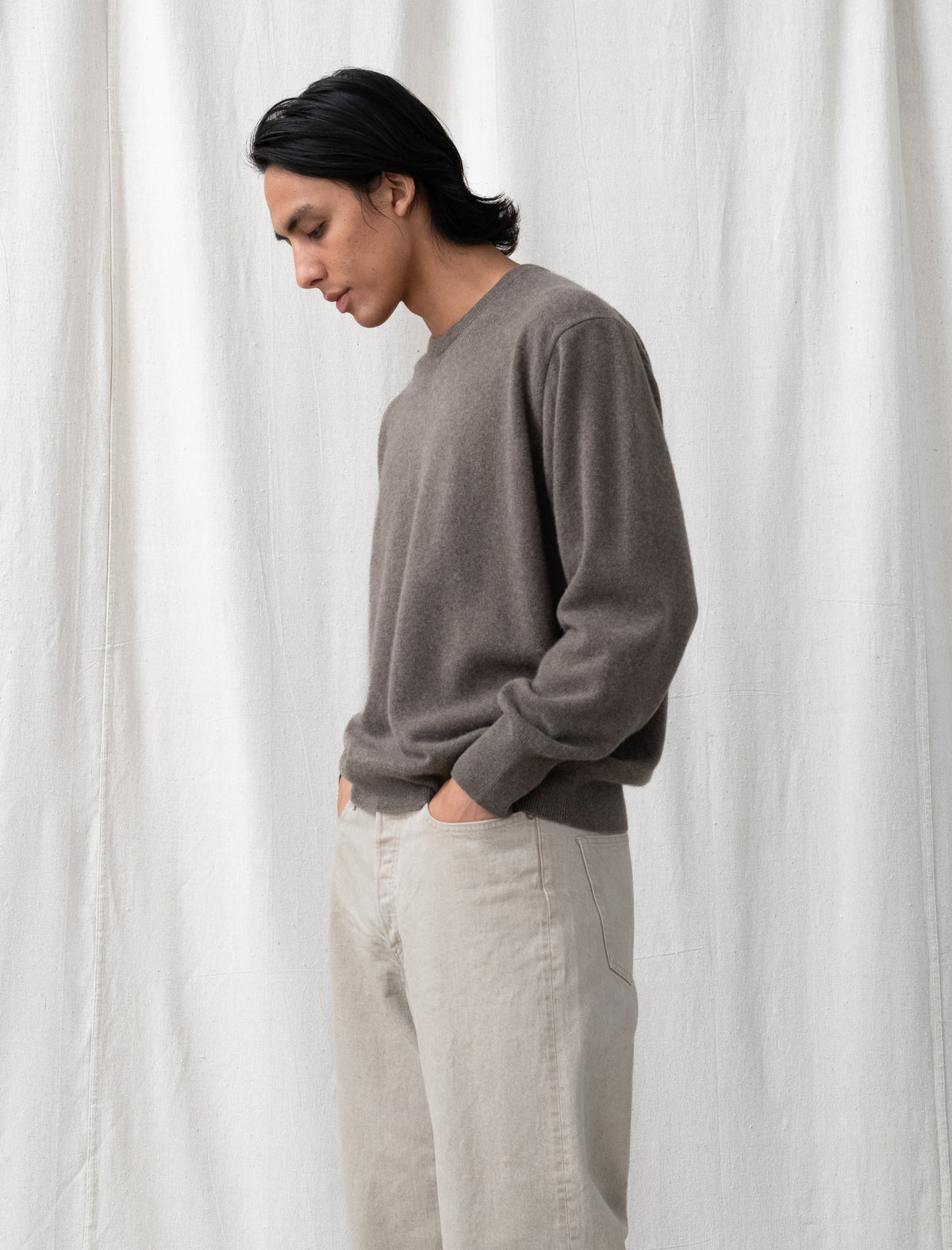 Pure Cashmere Knit Crew Neck LS (Taupe)