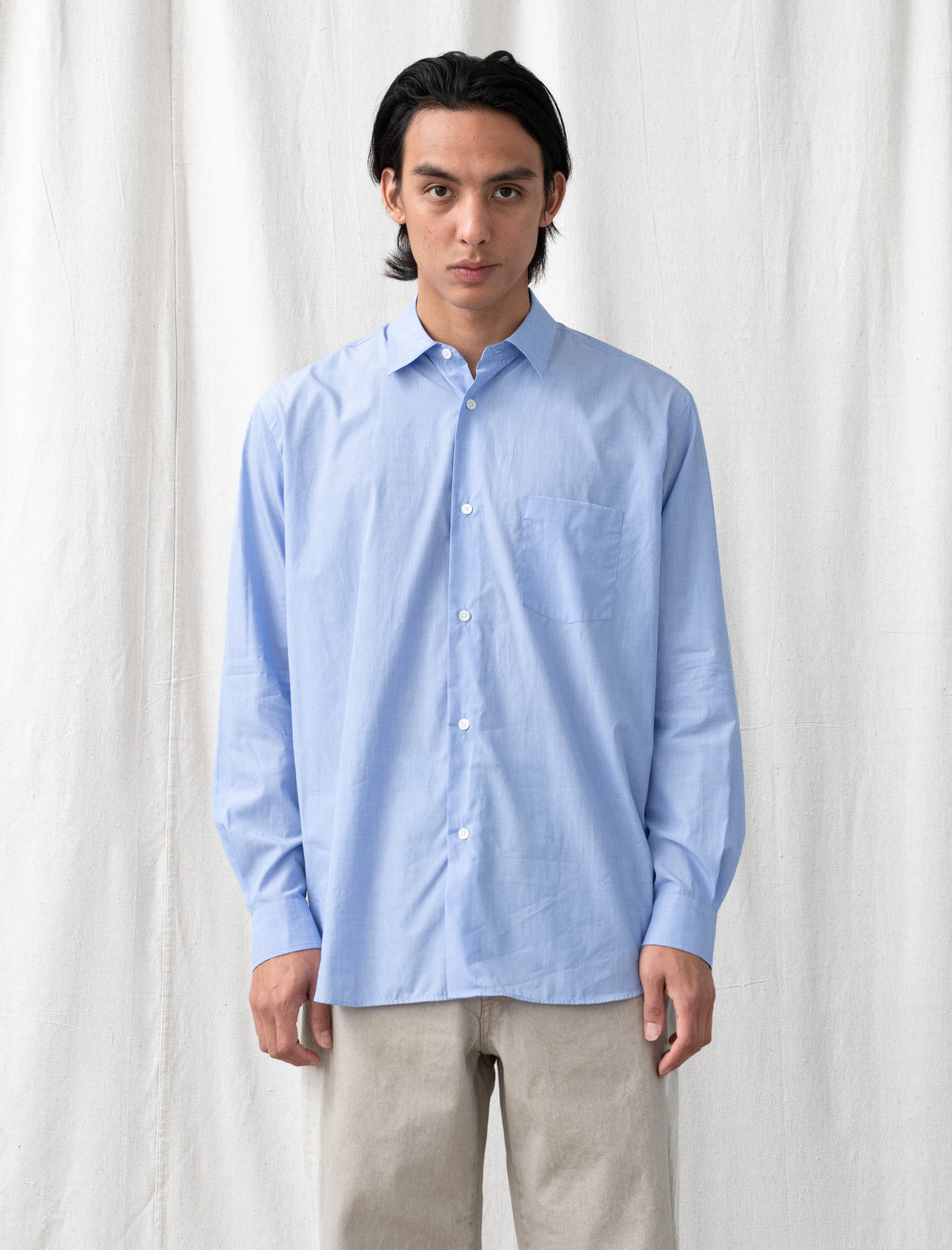 Smooth Cotton Oversized Regular Collar Shirt (Blue)