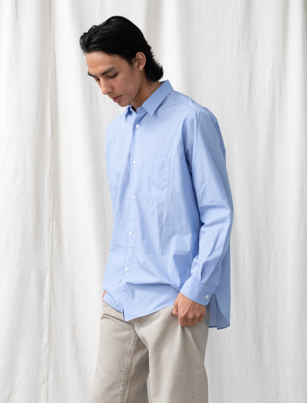 Smooth Cotton Oversized Regular Collar Shirt (Blue)