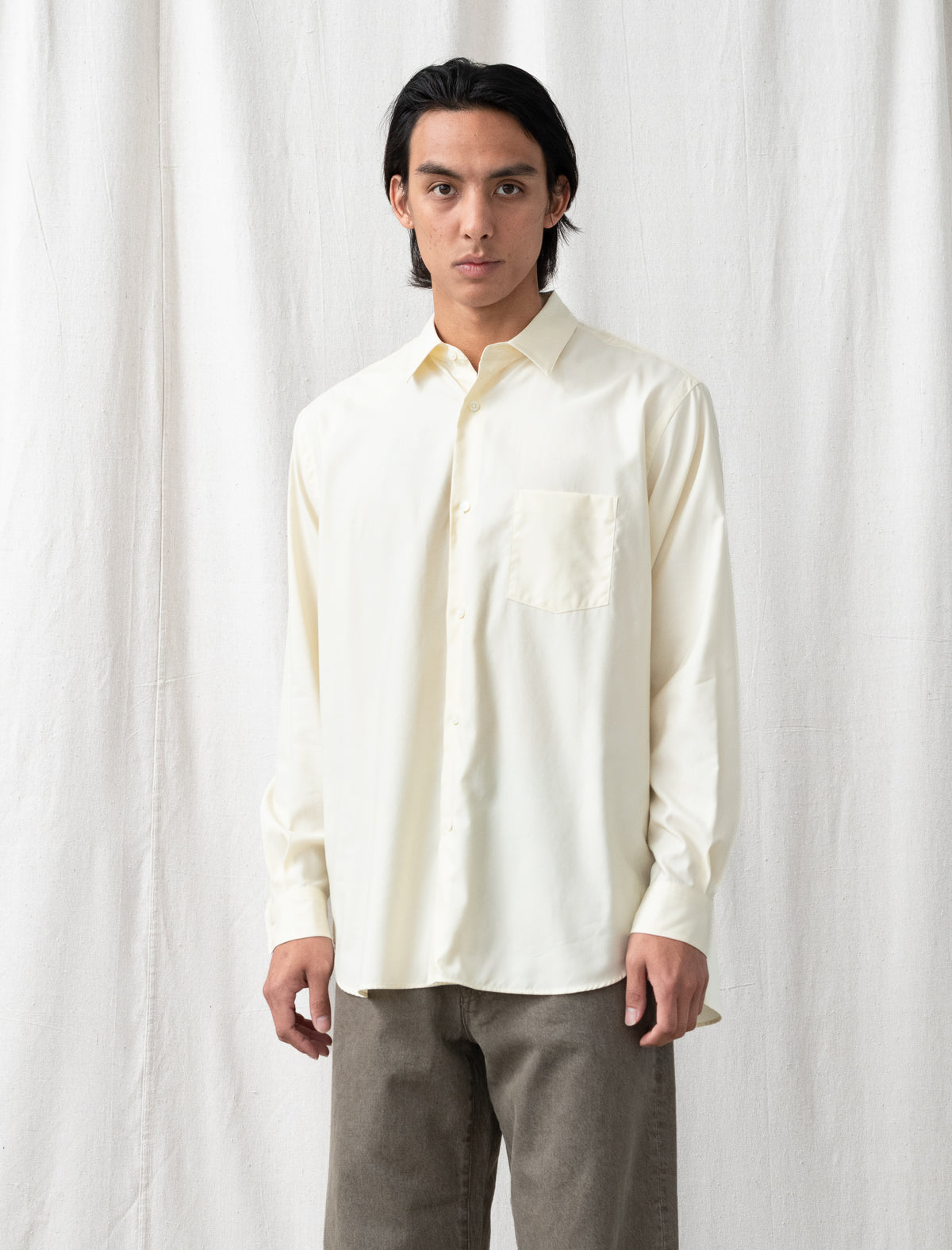 Pima Cotton Oversized Regular Collar Shirt (Yellow)