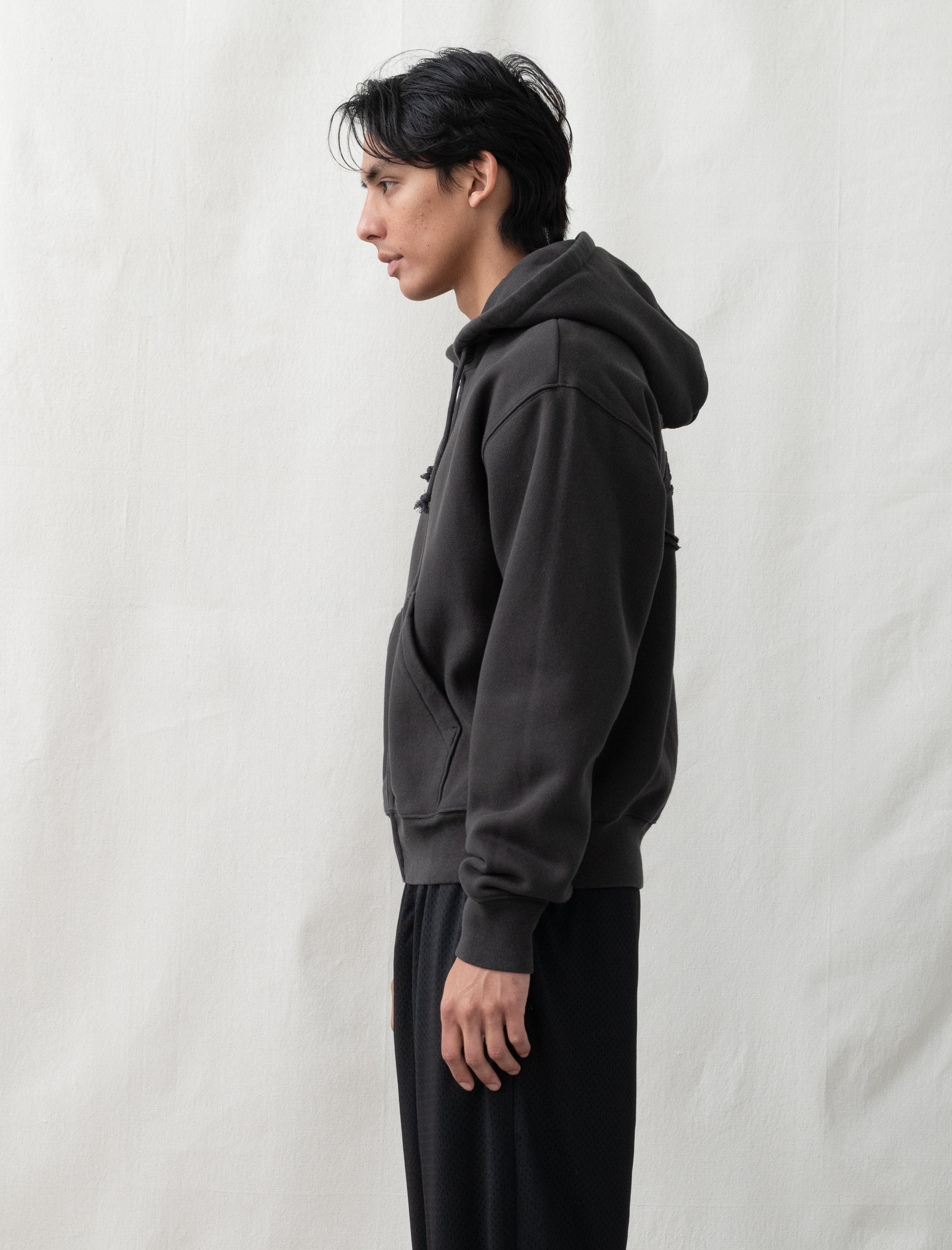 Cursive Applique Zip Hood (Black)