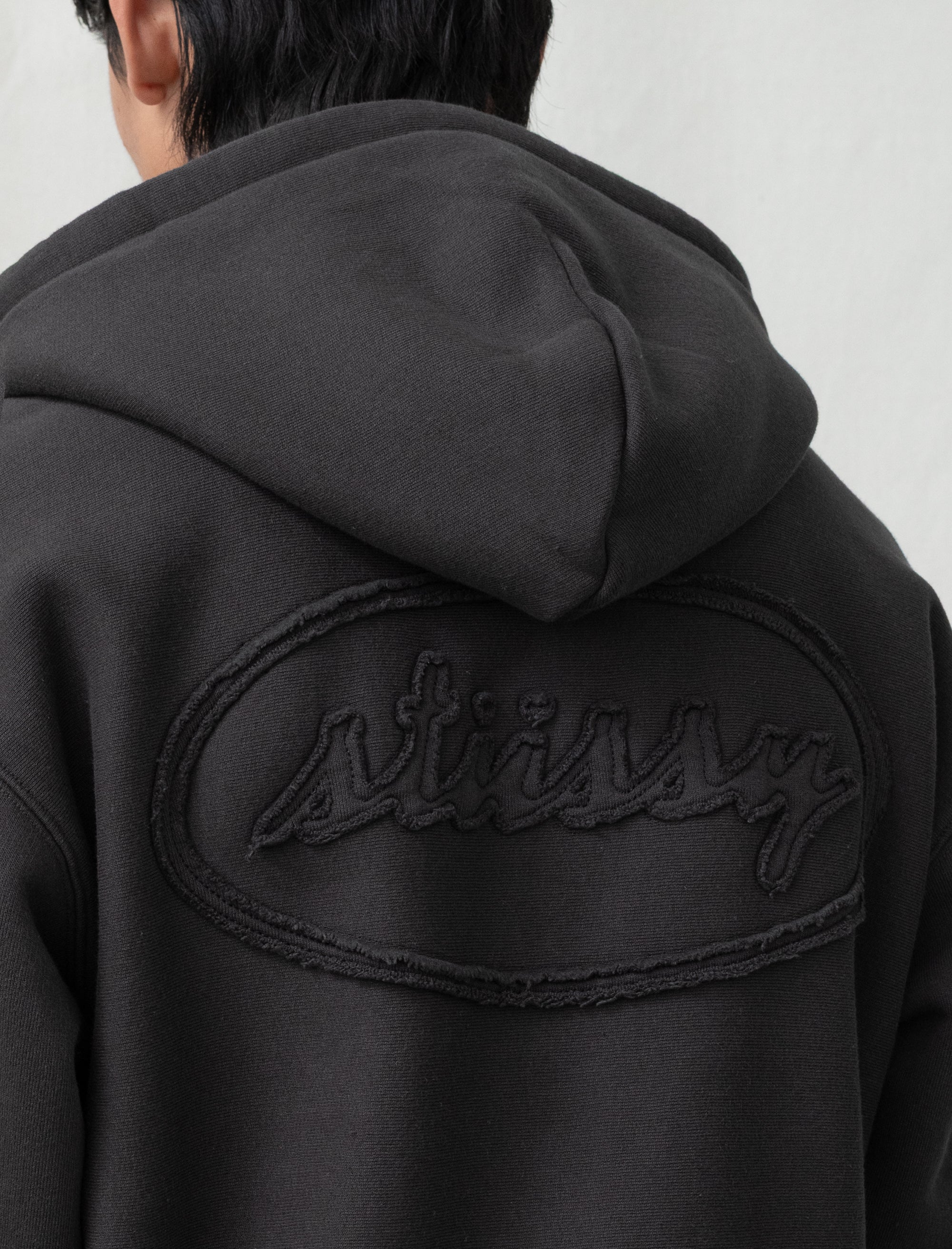 Cursive Applique Zip Hood (Black)