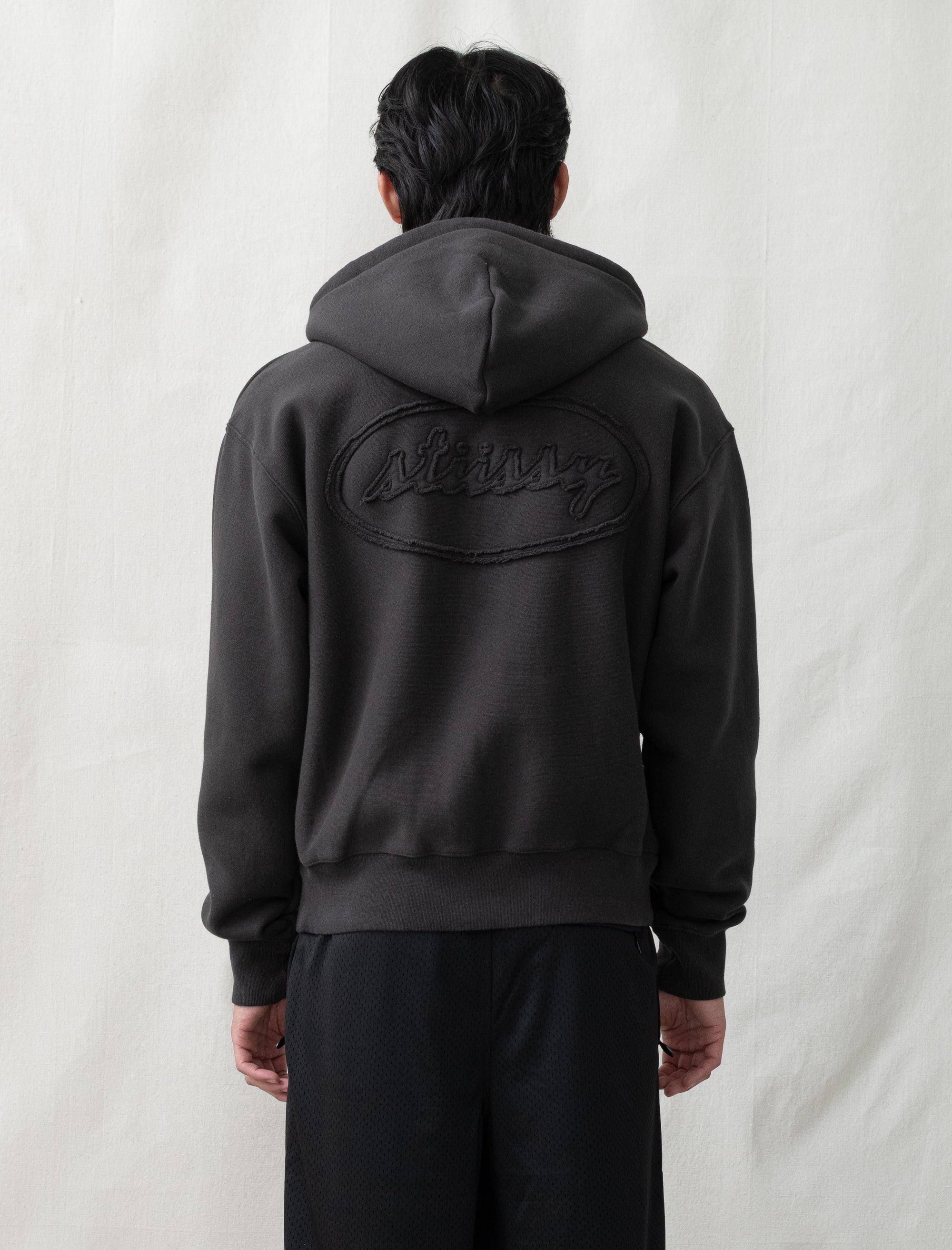 Cursive Applique Zip Hood (Black)