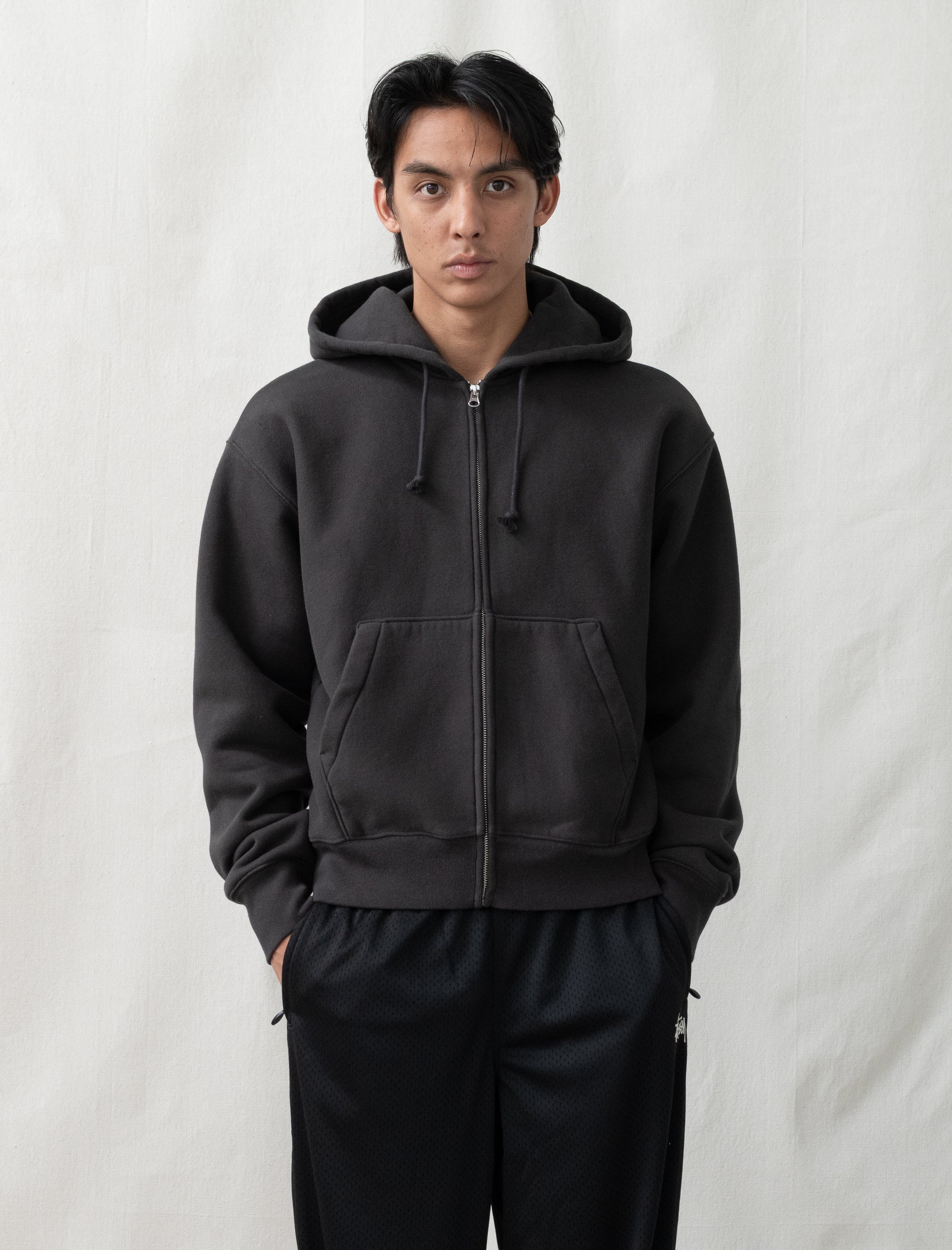 Cursive Applique Zip Hood (Black)