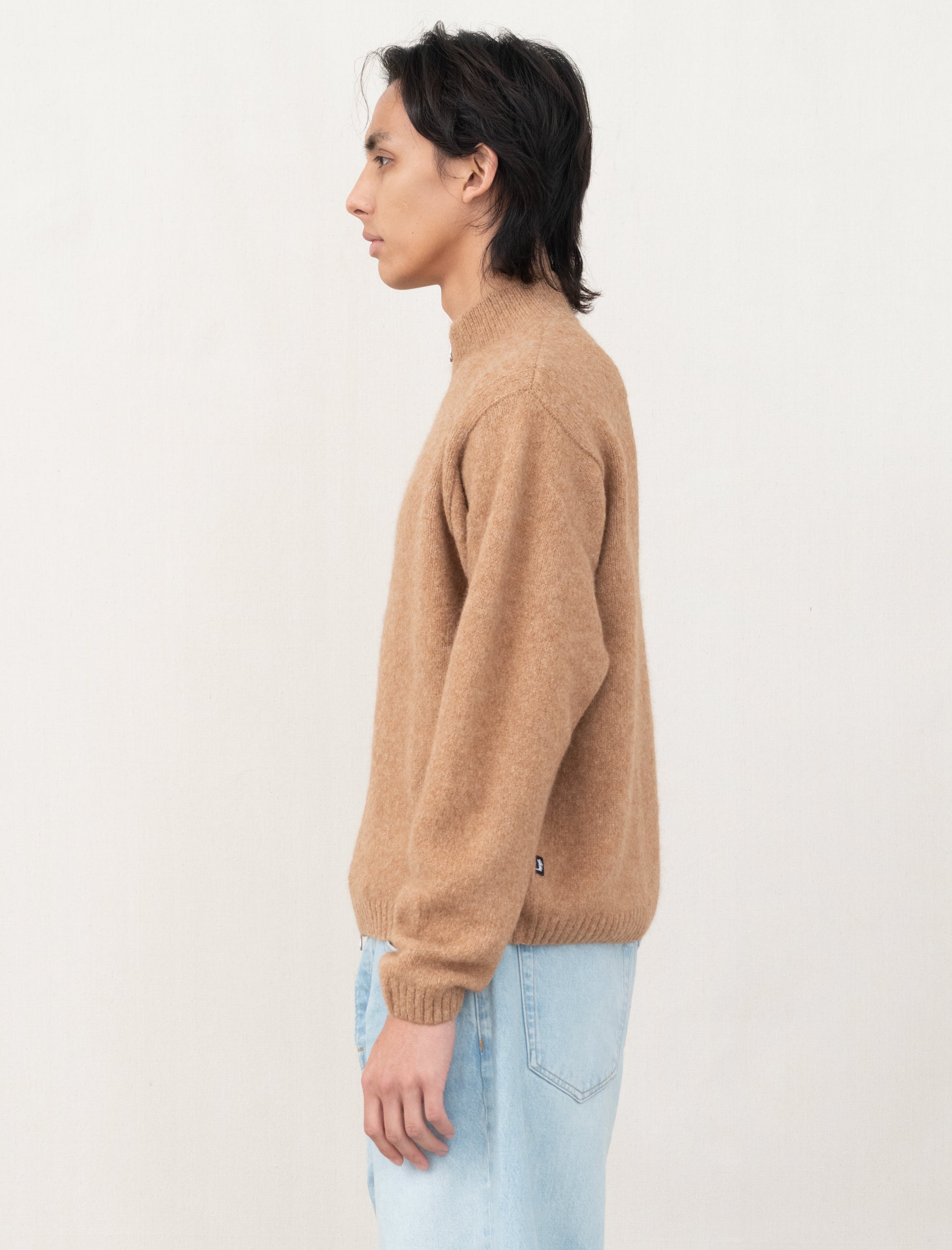 Full Zip Brushed Merino Sweater (Camel)