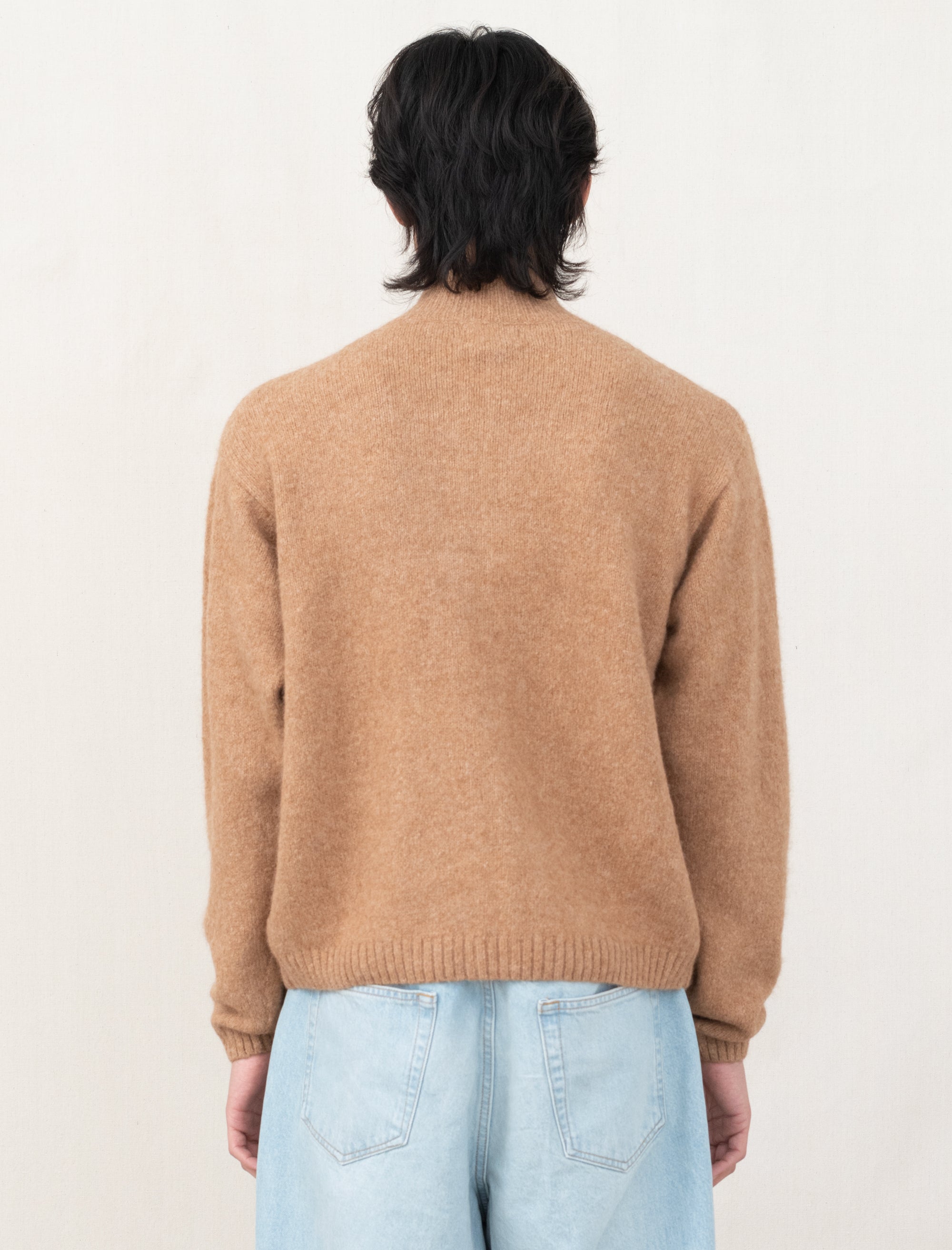 Full Zip Brushed Merino Sweater (Camel)