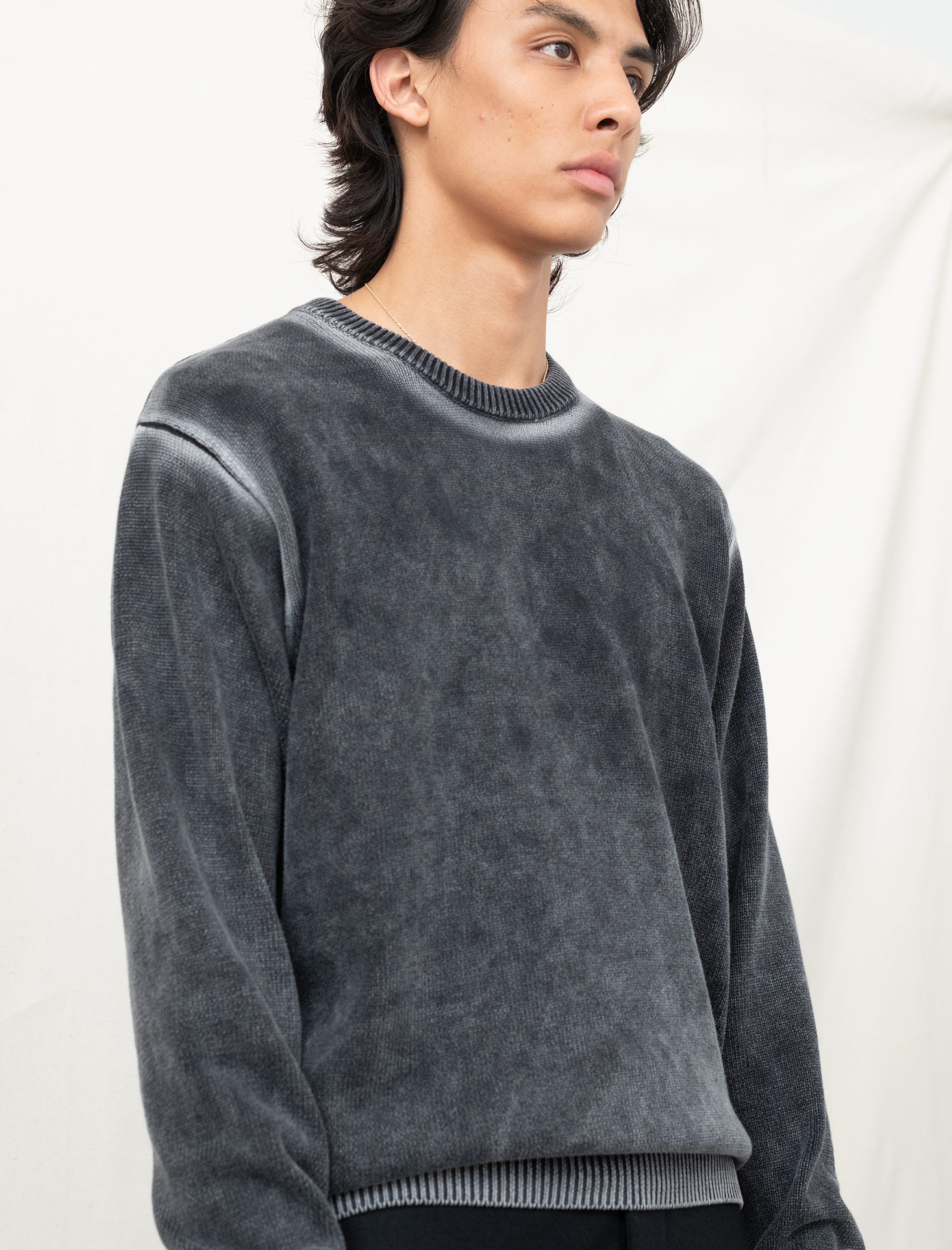 Faded Cotton Knit Crew (Black)