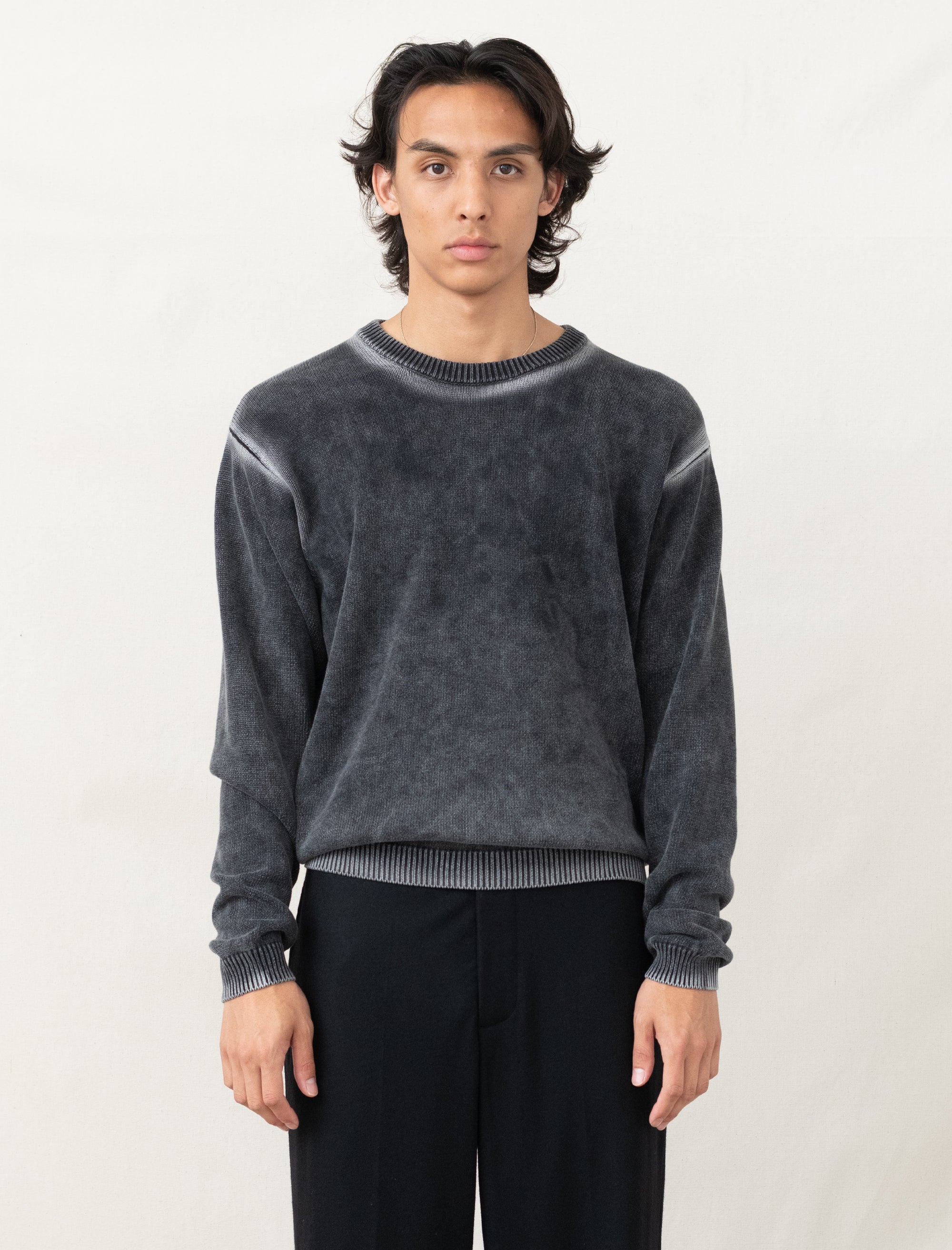 Faded Cotton Knit Crew (Black)