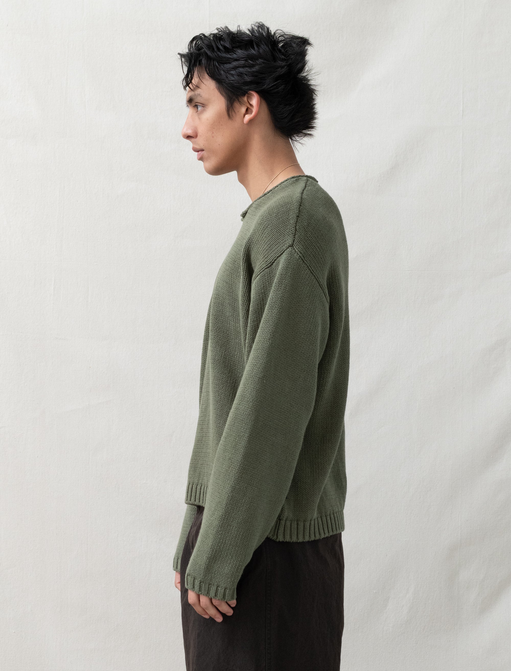 stussy Roll V Neck Sweater (Olive)