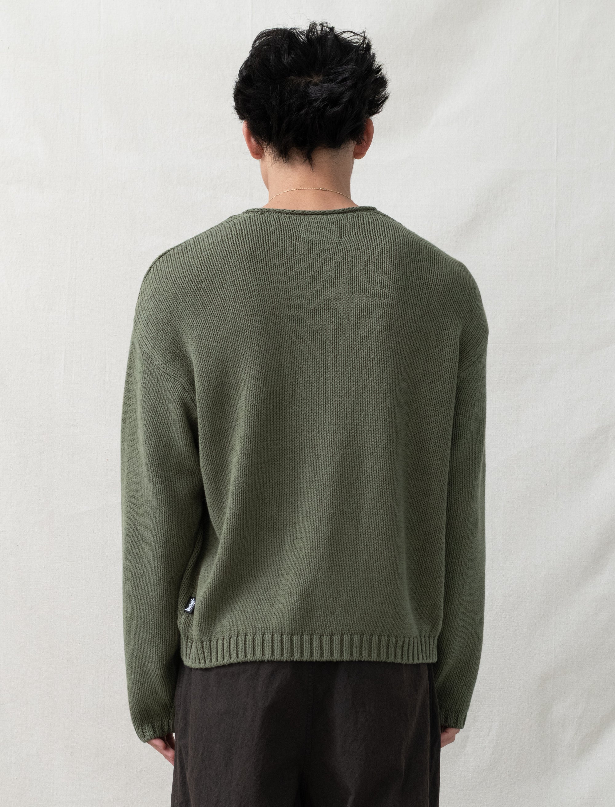 stussy Roll V Neck Sweater (Olive)