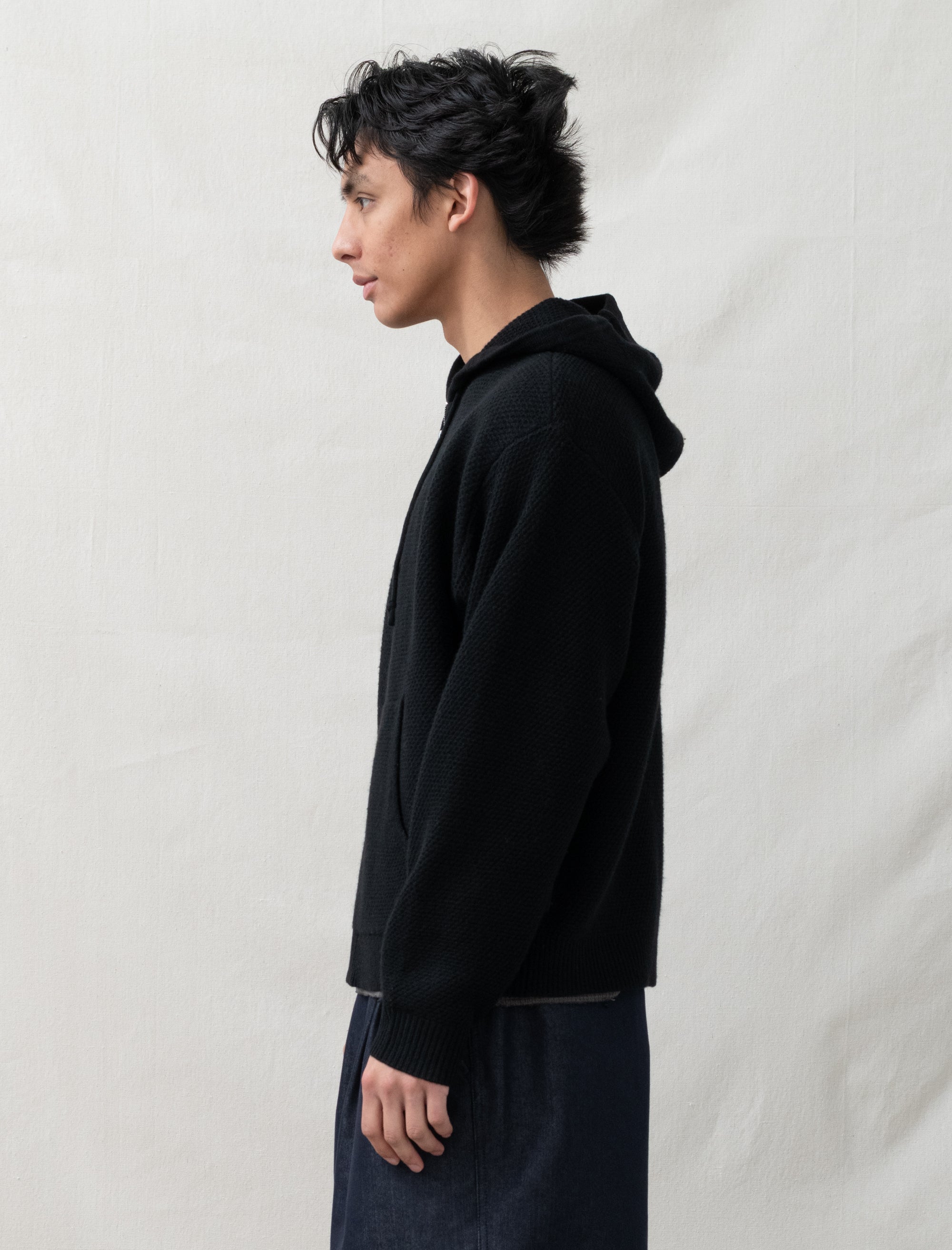 stussy Textured Zip Hooded Sweater (Black)