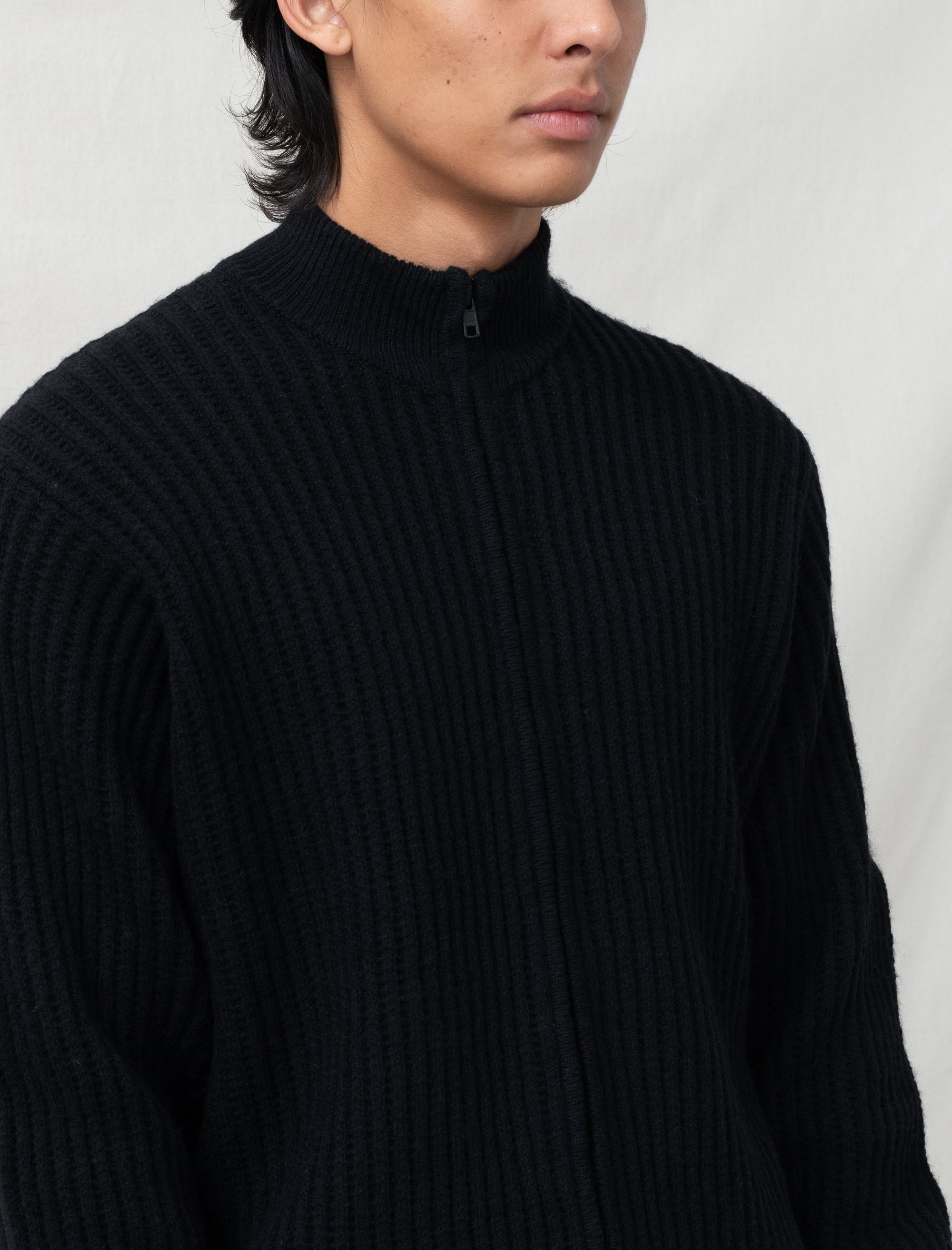  - Lambs Wool Zip Sweater (Black)
