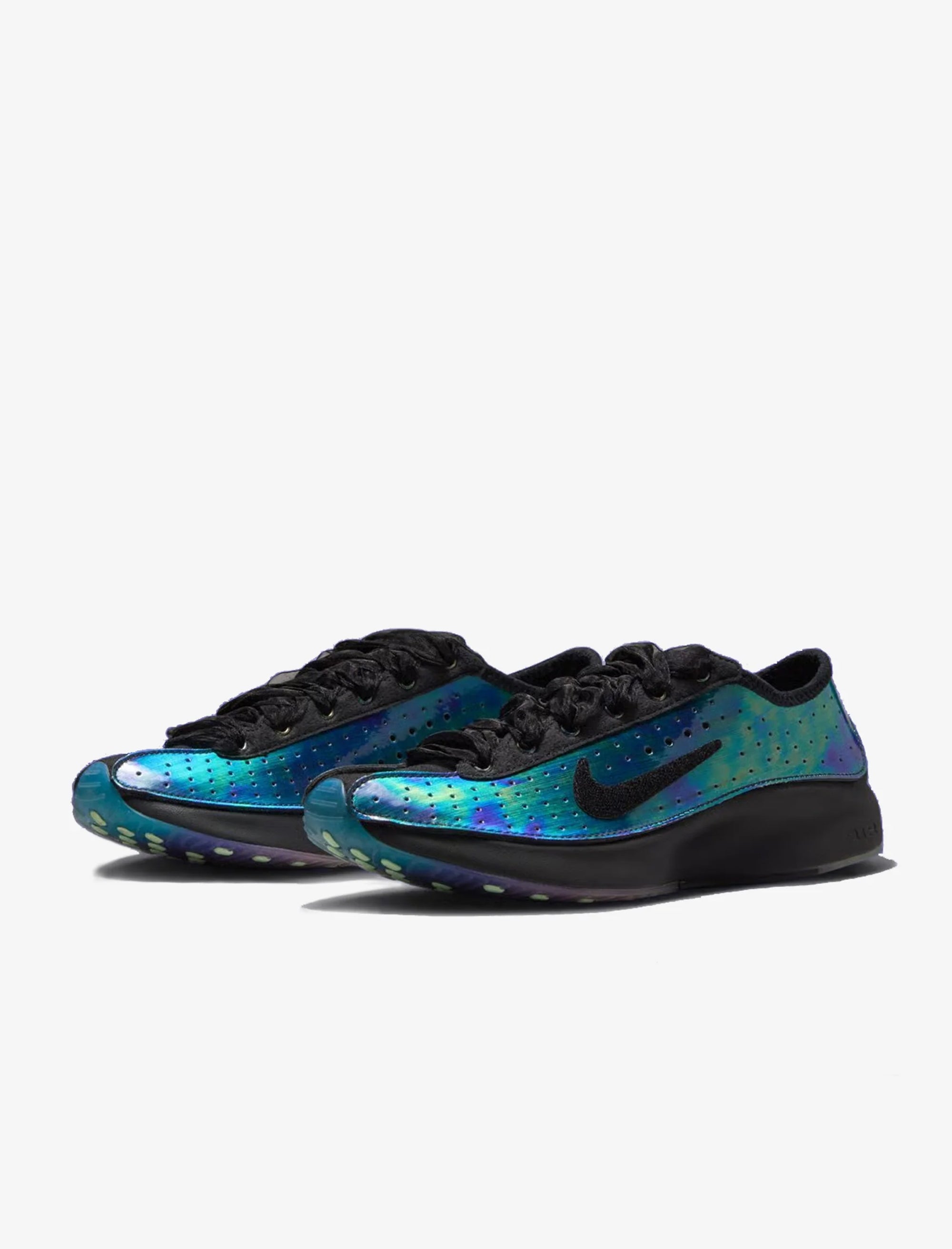 Pair of black and blue athletic shoes on a white background