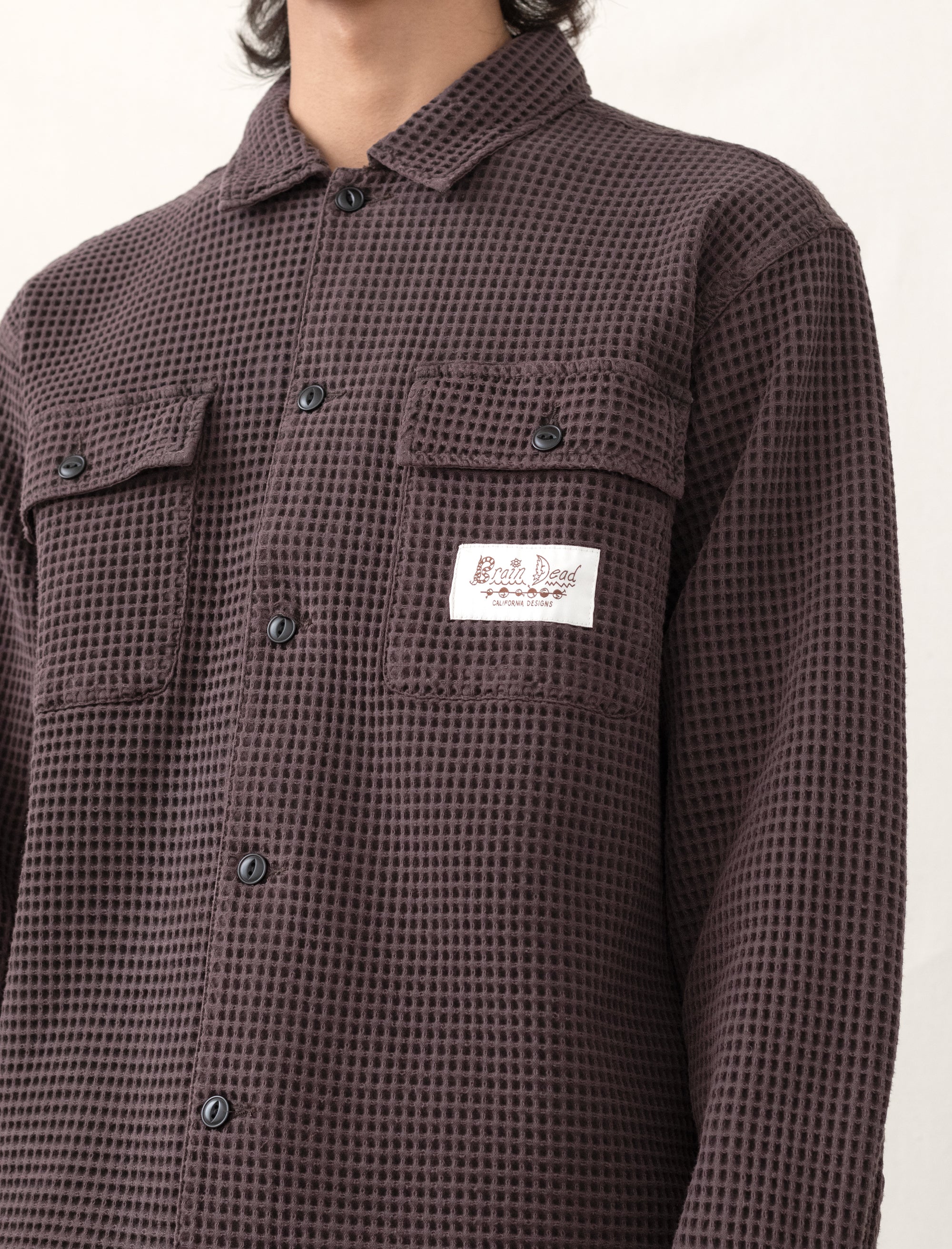 Waffle Button Front Shirt (Chocolate)