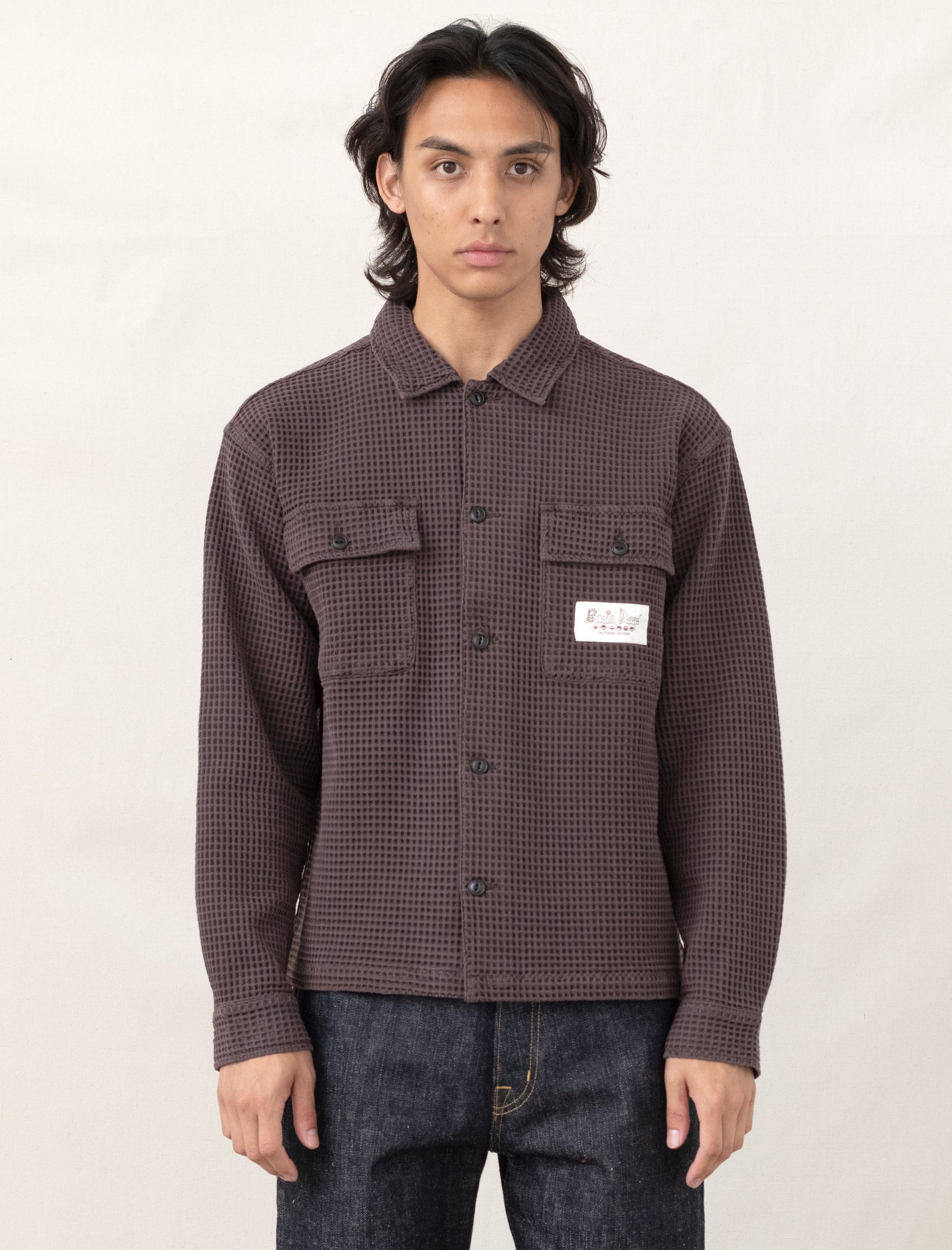 Waffle Button Front Shirt (Chocolate)