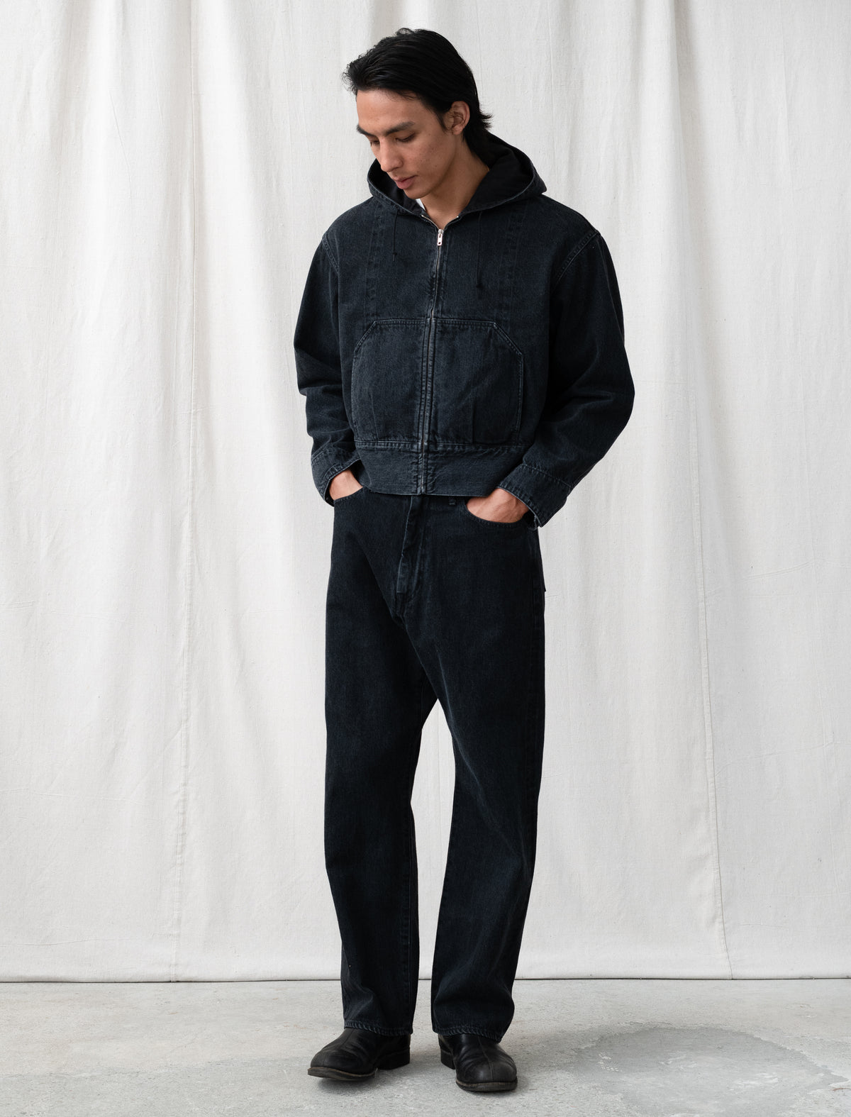 LW-C Classic Wide Jeans (Faded Black Hand Fade)