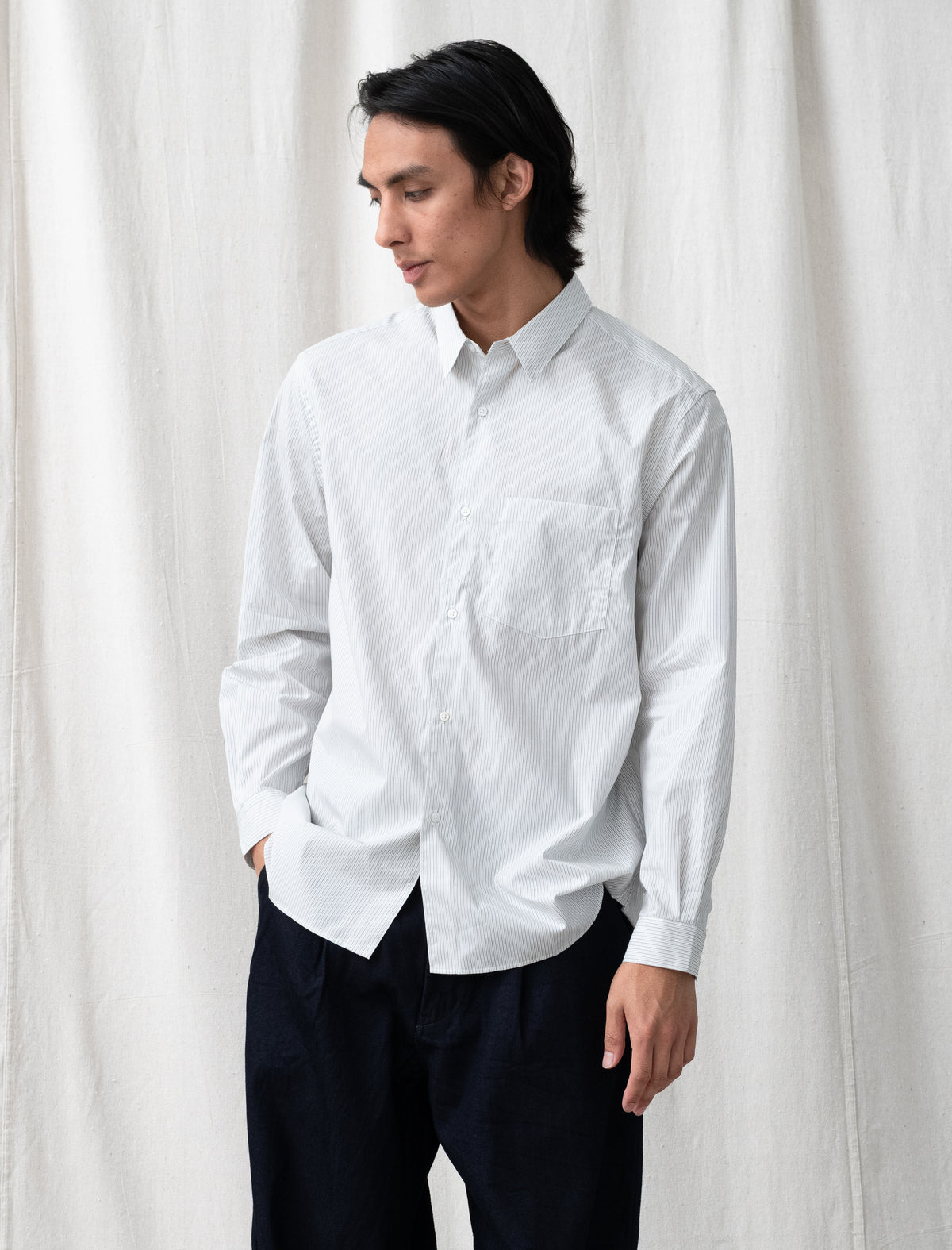 Regular Collar Shirt (White Stripe)