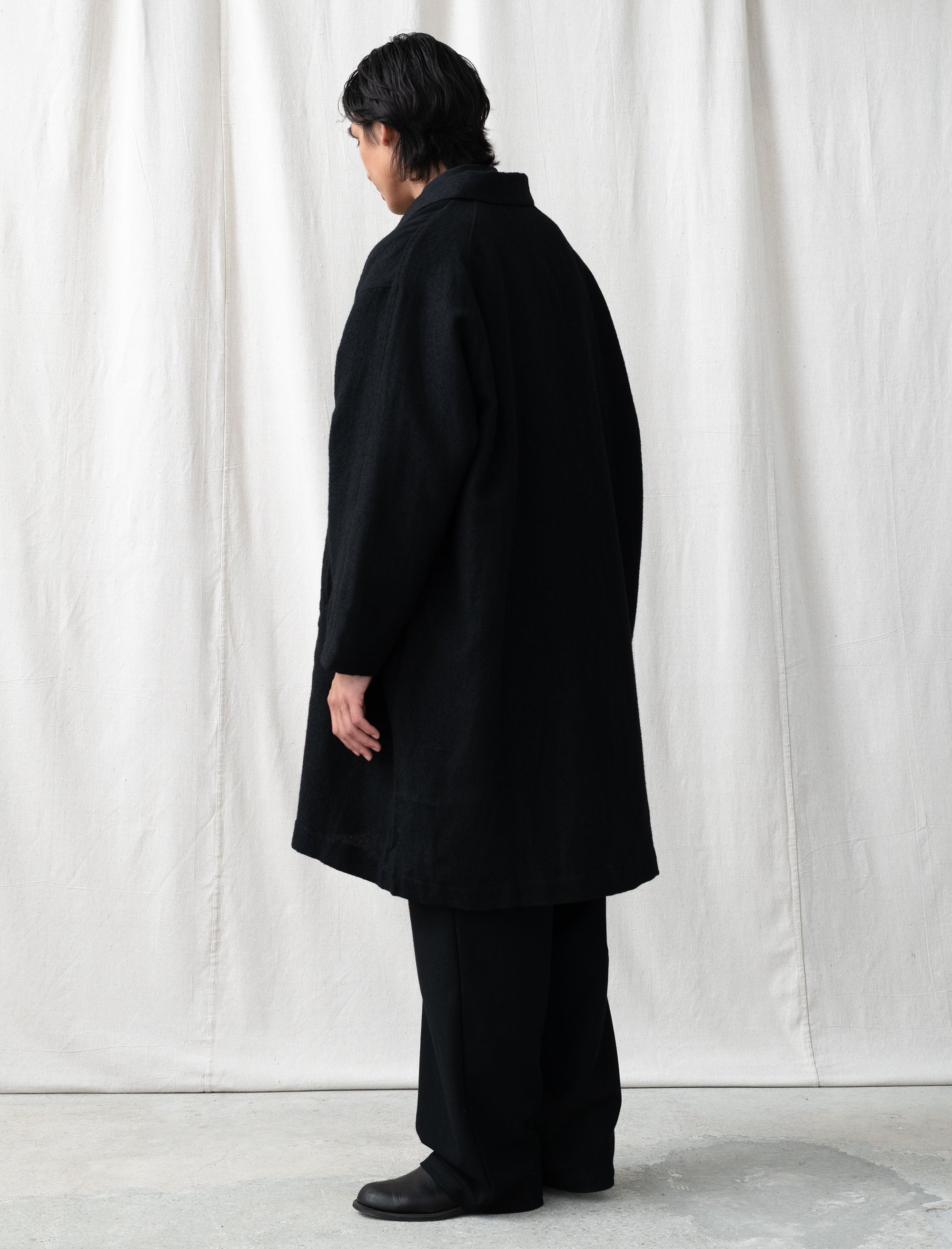 Linen Mixed Wool Coat (Black)