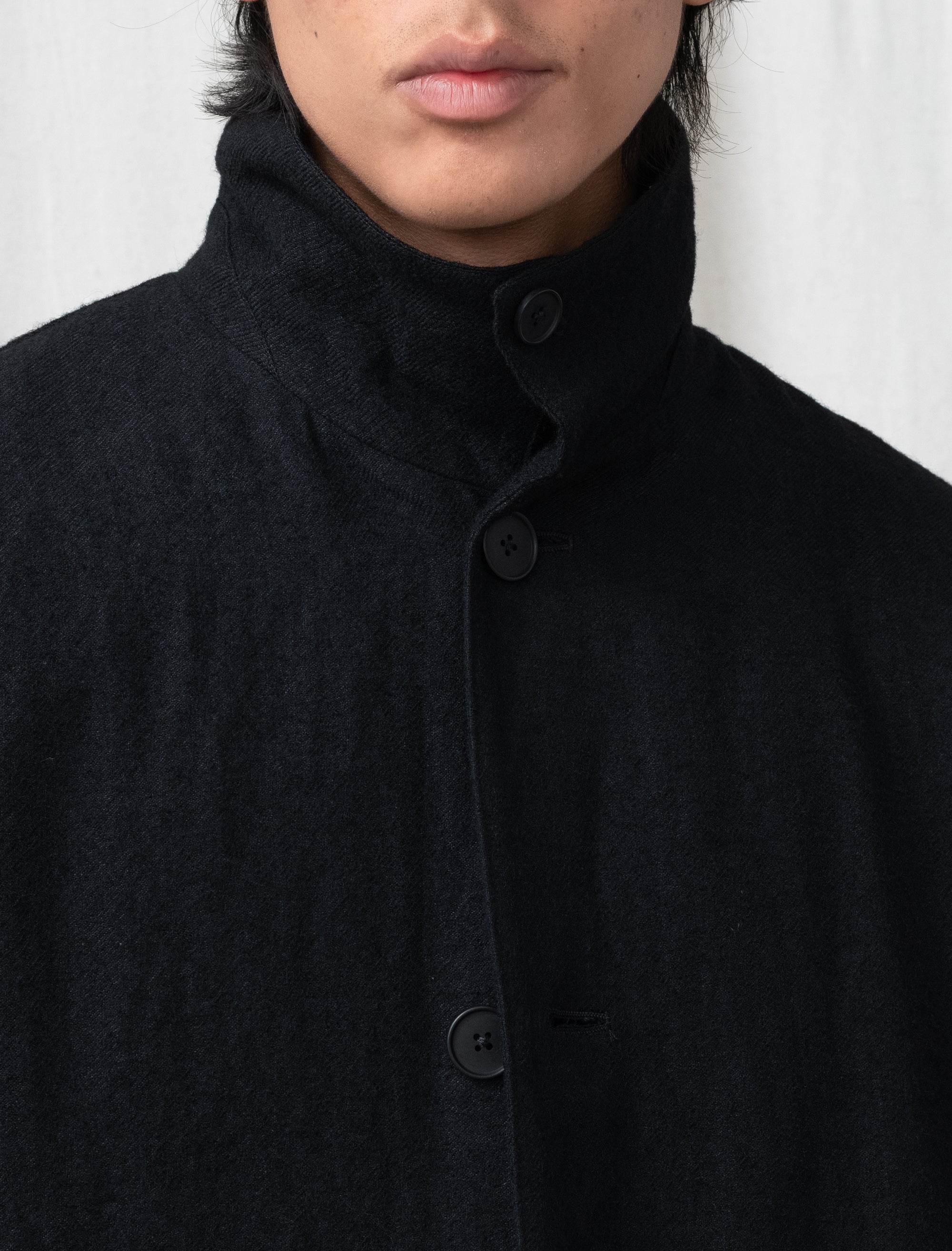 Linen Mixed Wool Coat (Black)