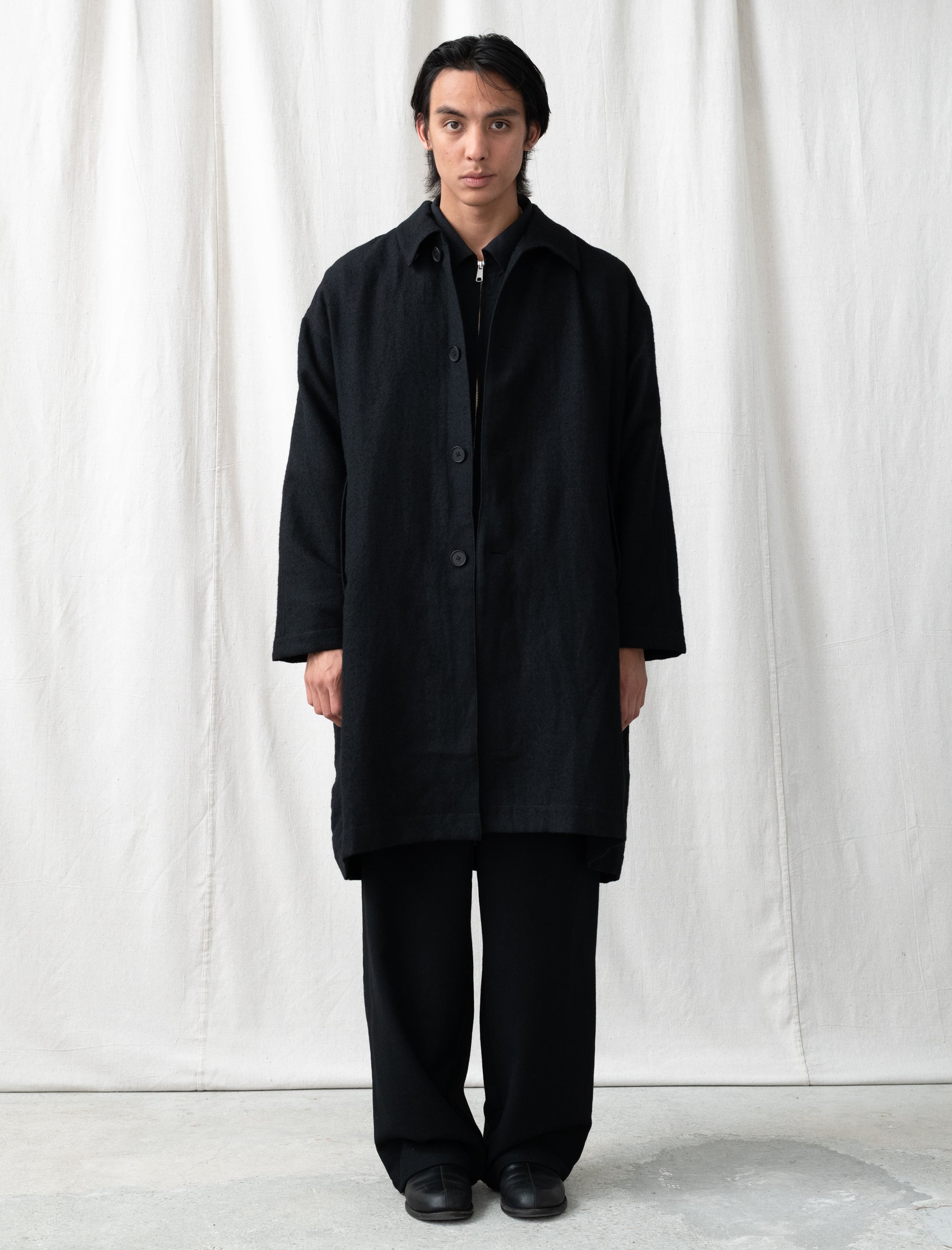 Linen Mixed Wool Coat (Black)