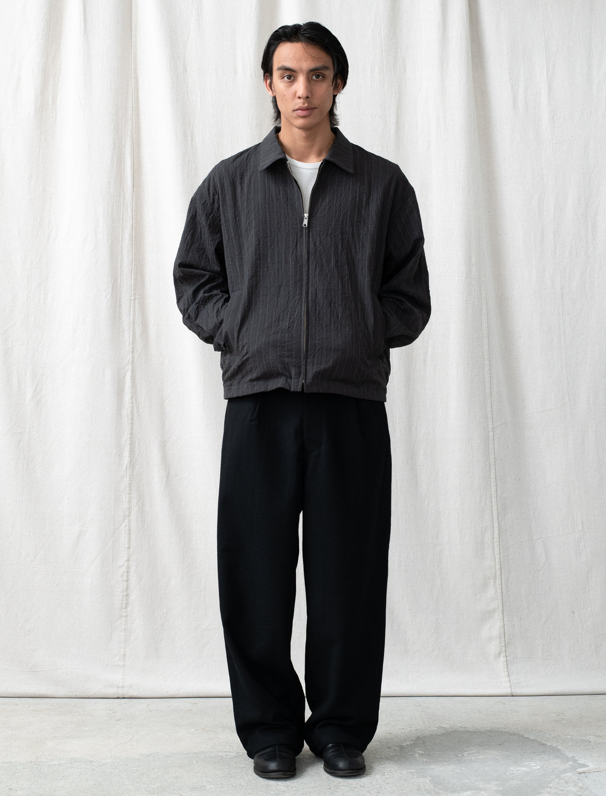 Creasy Zip Up Blouson (Charcoal)