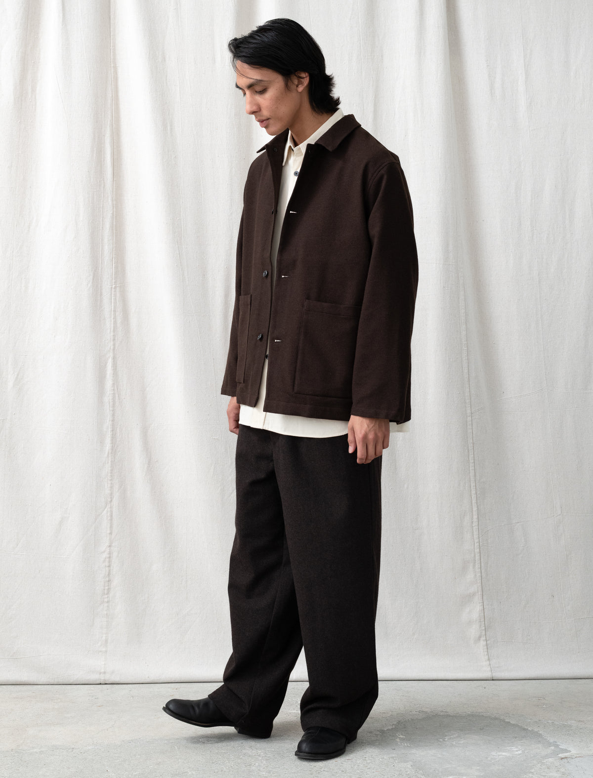Wool Wide Pants (Dark Brown)